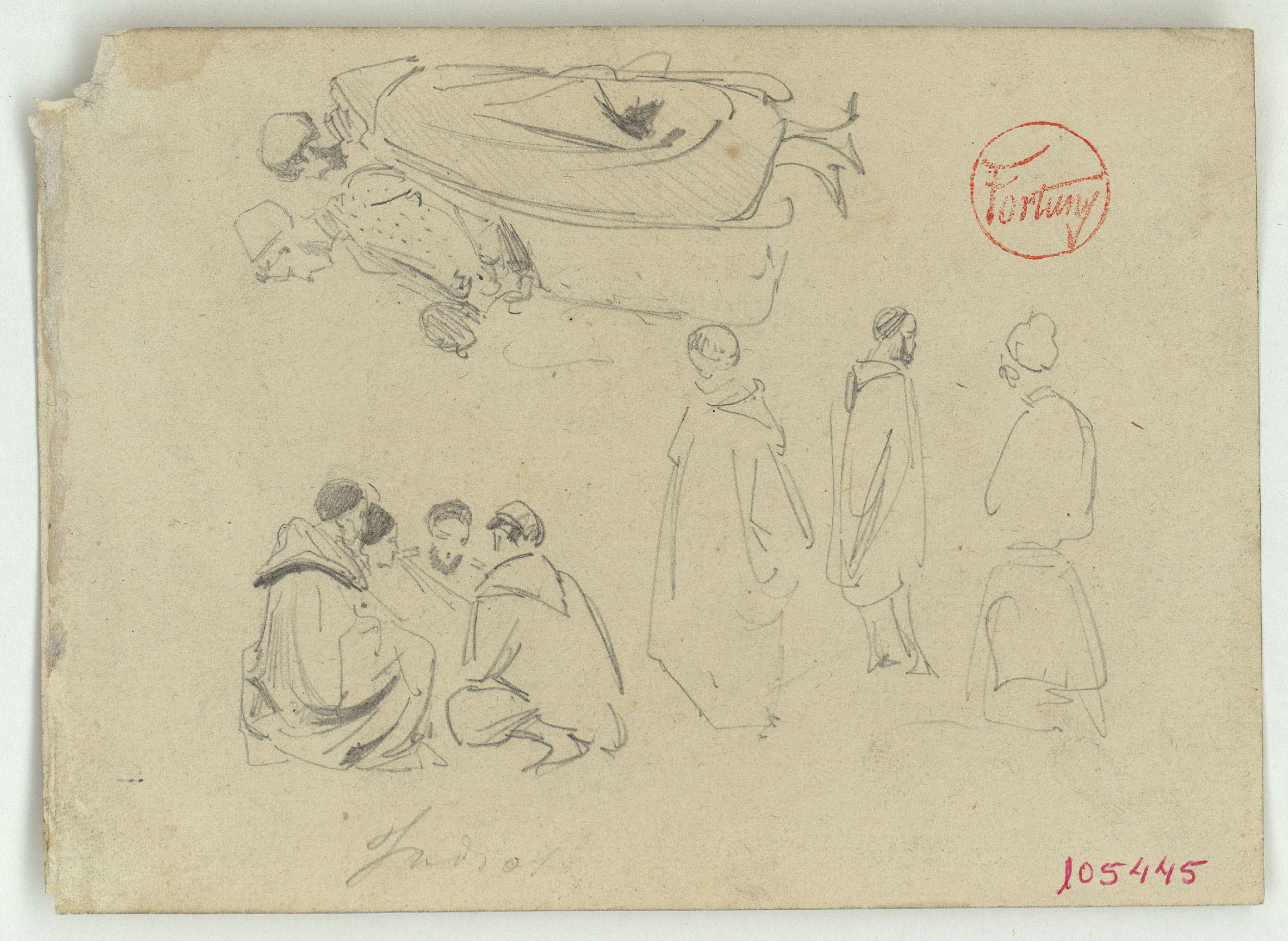 image for: Marià Fortuny - Jueus (anvers) / Caps i figura de marroquins (revers) - Cap a 1860-1862