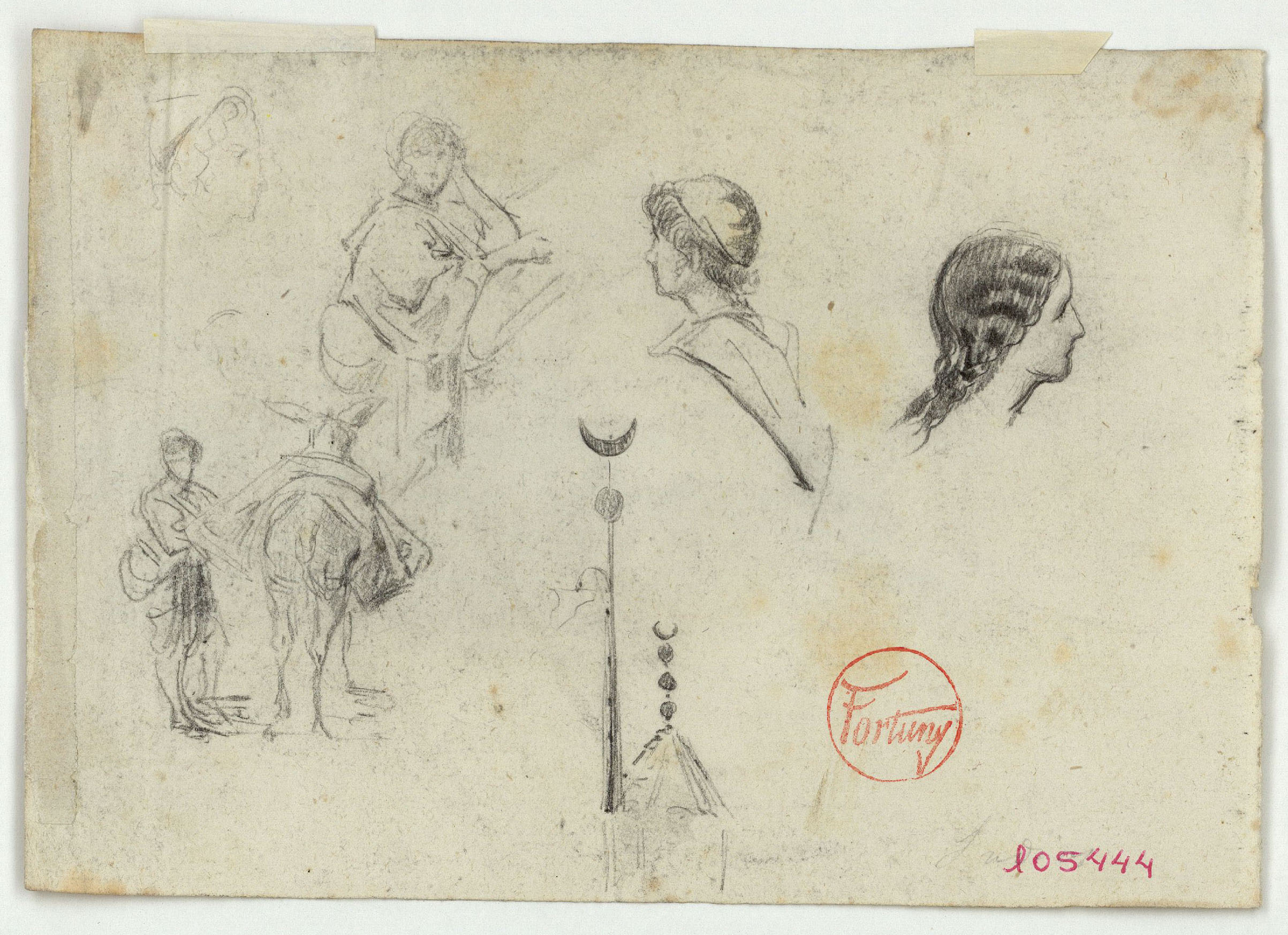 image for: Marià Fortuny - Marroquins, ruc i objecte islàmic (anvers) / Qubba prop de Tetuan (revers) - Cap a 1860-1862