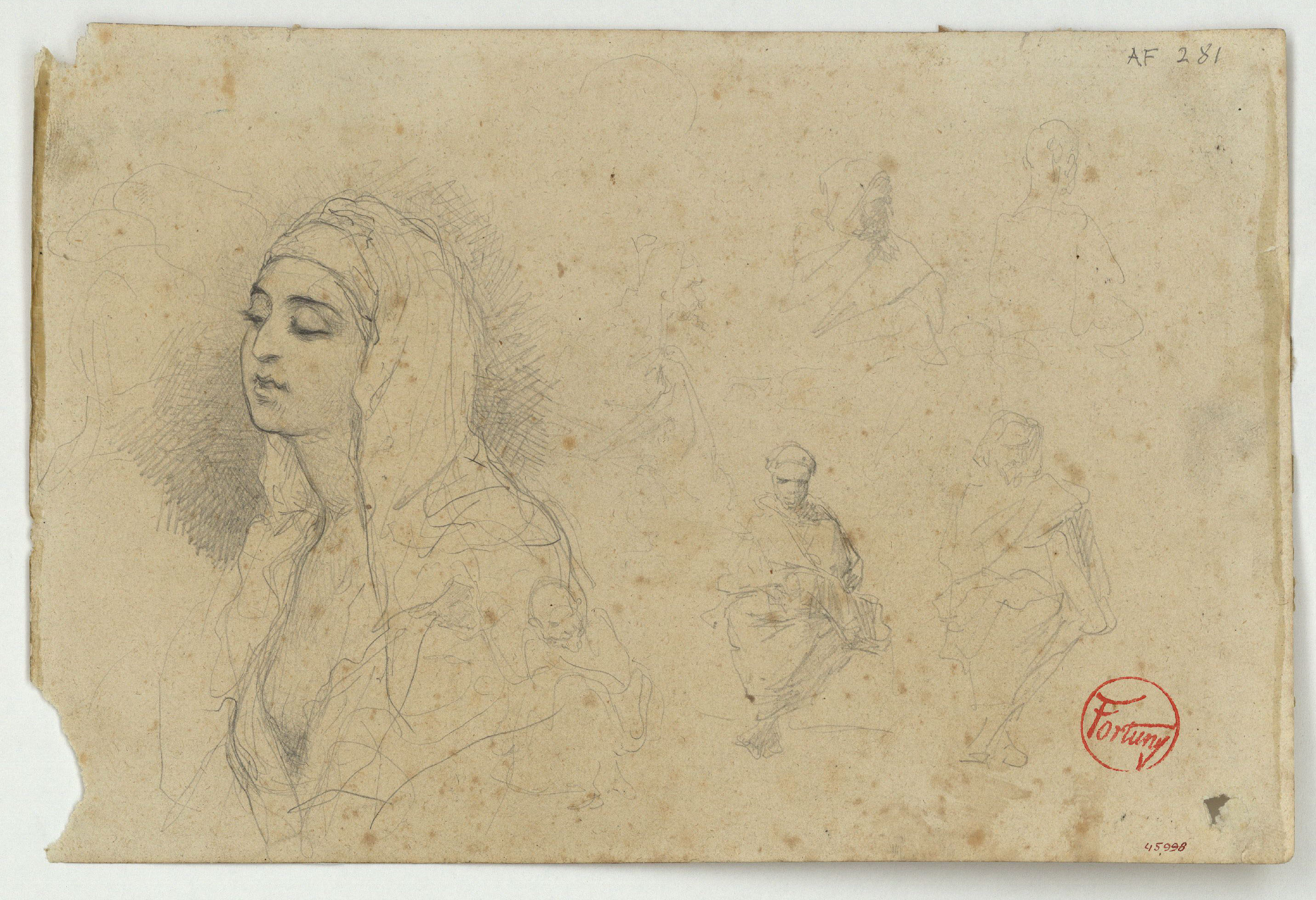 image for: Marià Fortuny - Bust de dona marroquina i esbós de marroquins - Cap a 1860-1862