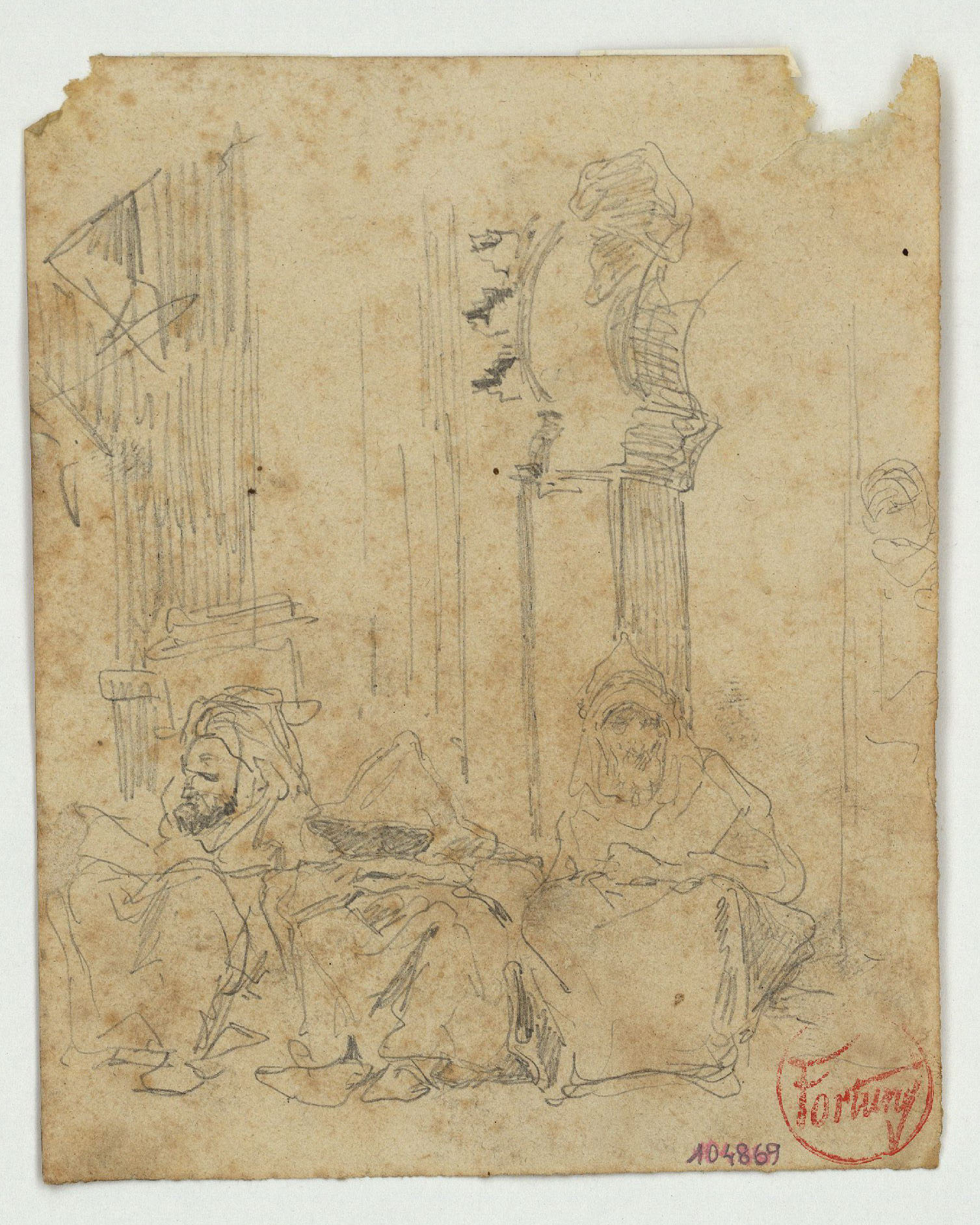 image for: Marià Fortuny - Estudi per al quadre «Kif» (anvers) / Croquis de cavall ajagut (revers) - Cap a 1868