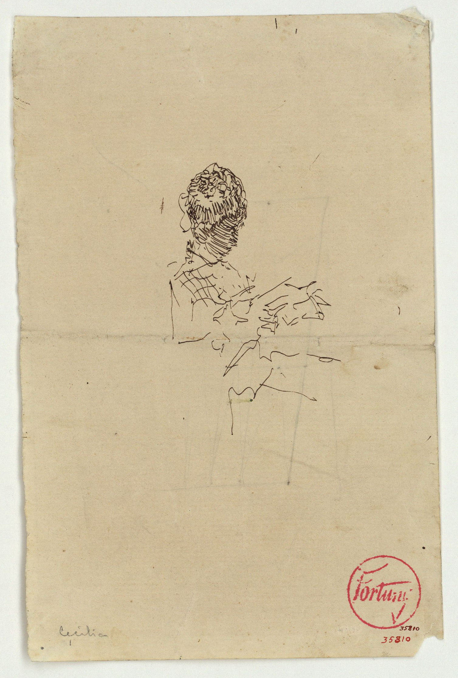 image for: Marià Fortuny - Esbós per a un retrat de Cecilia de Madrazo (anvers) / Motiu geomètric (revers) - Cap a 1874