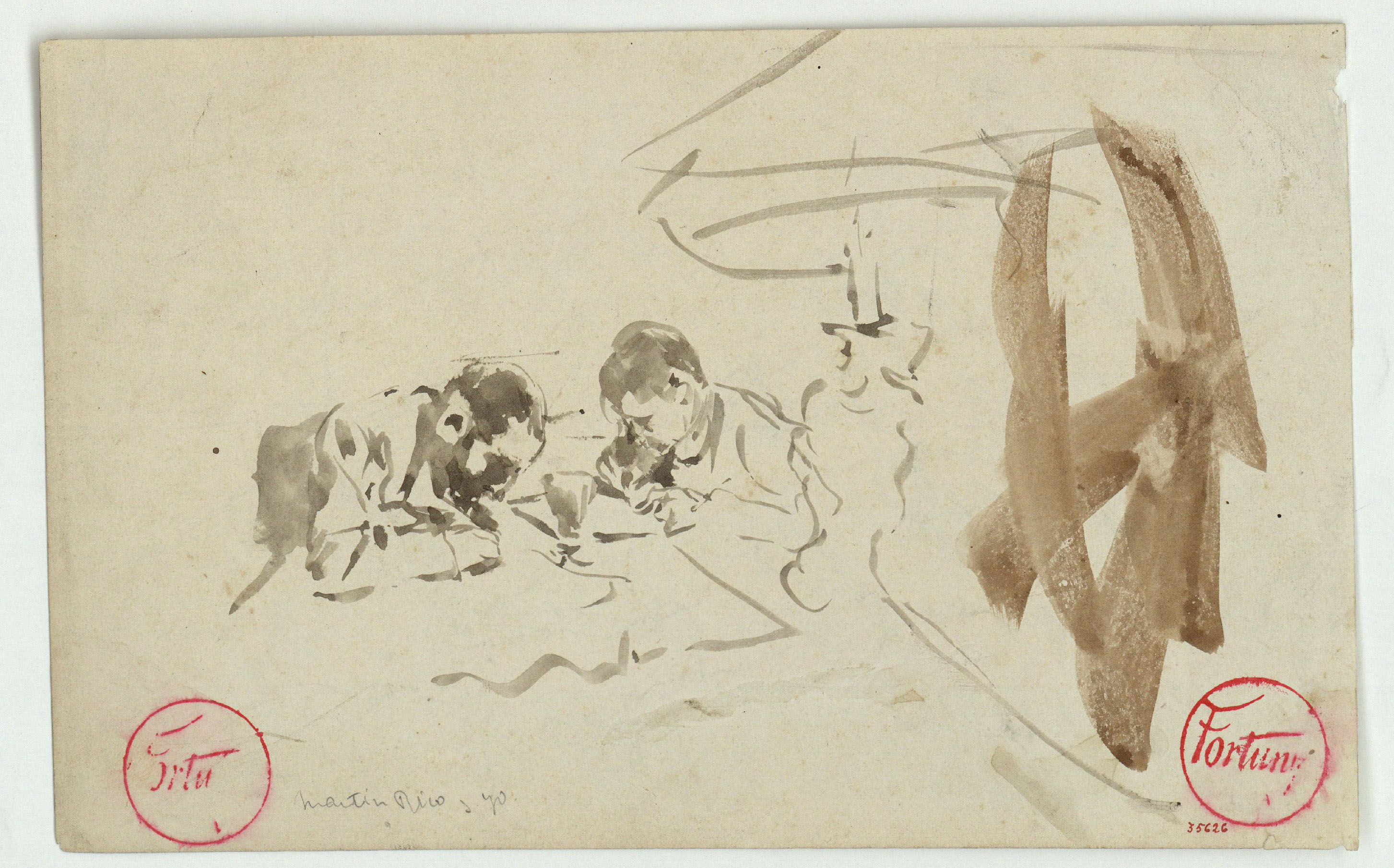 image for: Marià Fortuny - Esbós d'home ajagut (anvers) / Martín Rico y yo (revers) - Cap a 1872-1874 [1]