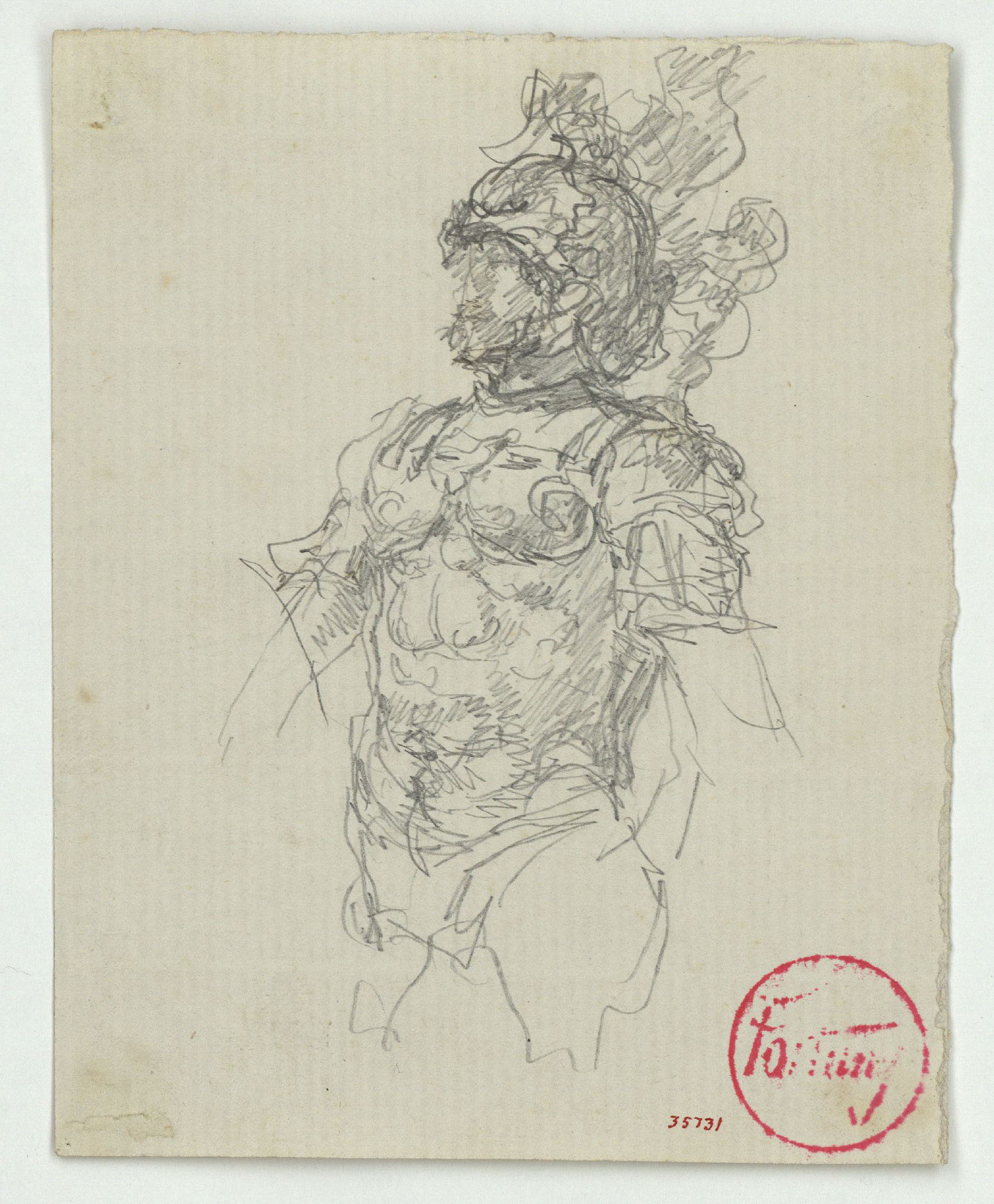 image for: Marià Fortuny - Guerrer amb cuirassa i casc d'època renaixentista (anvers) / Cap de guerrer amb casc (revers) - Cap a 1867-1872