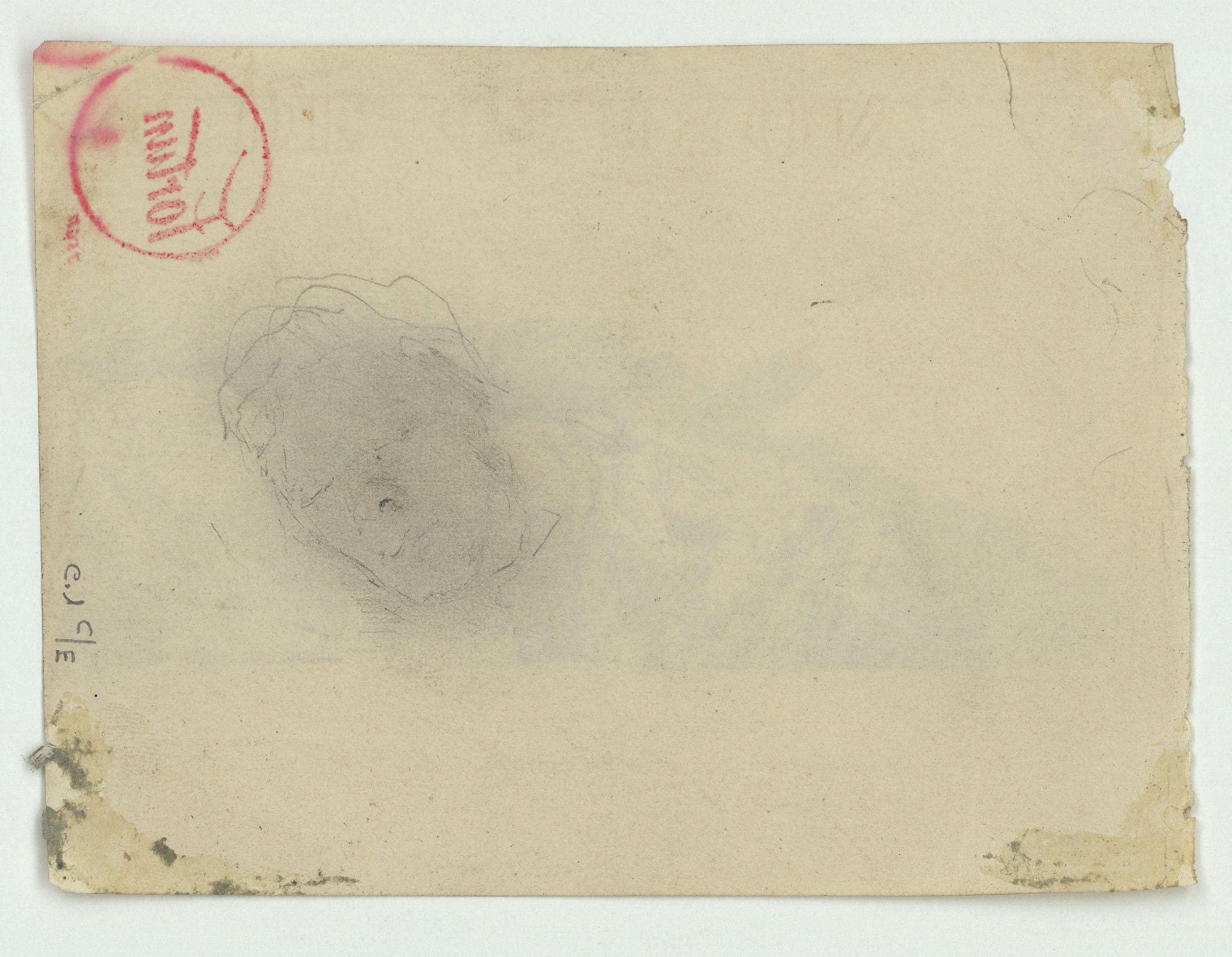 image for: Marià Fortuny - Figura recolzada en un mur (anvers) / Esbós de rostre masculí (revers) - Cap a 1860-1862 [1]
