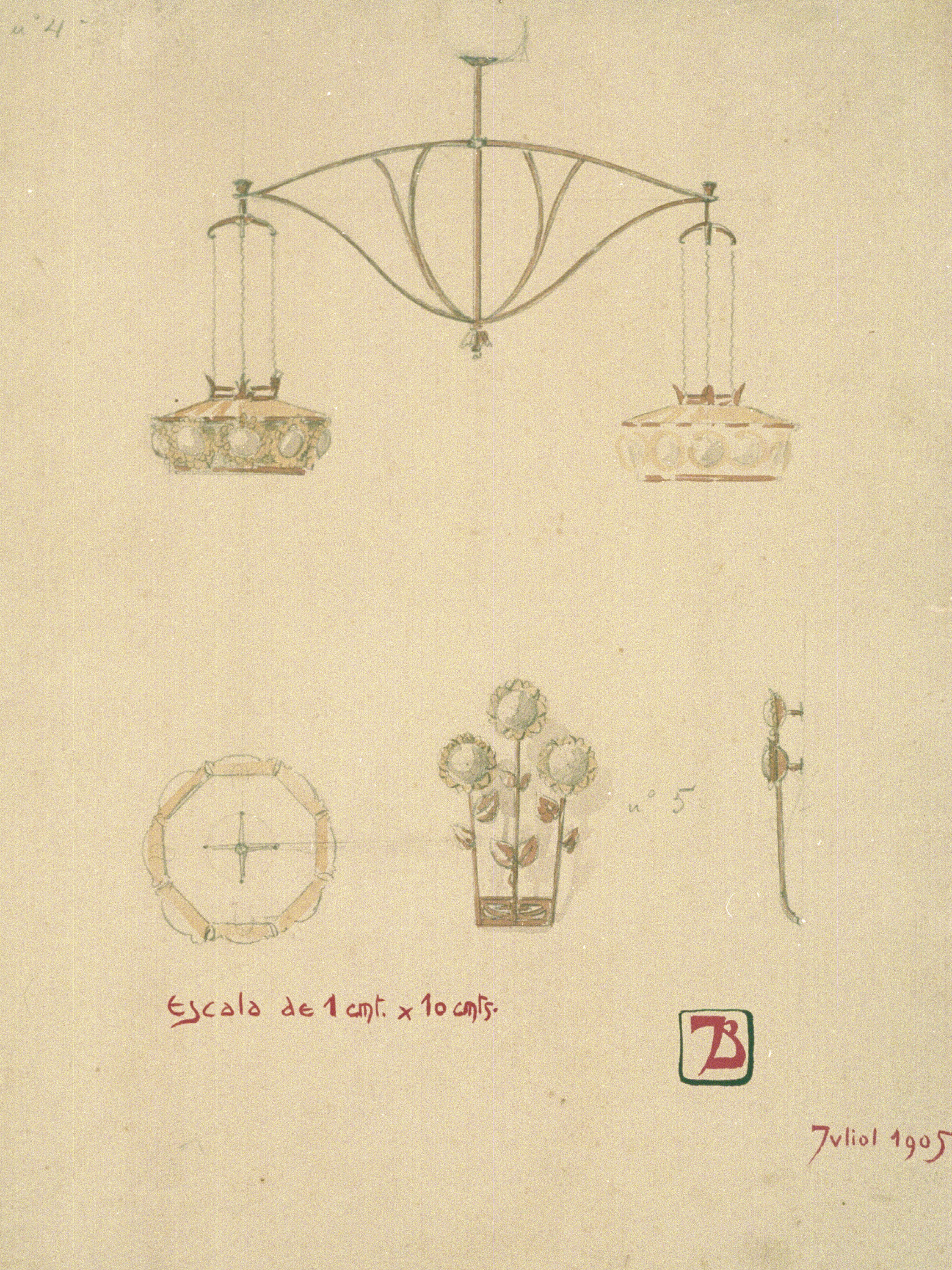 image for: Joan Busquets - Llum, vista frontal, de secció i detalls - 1905
