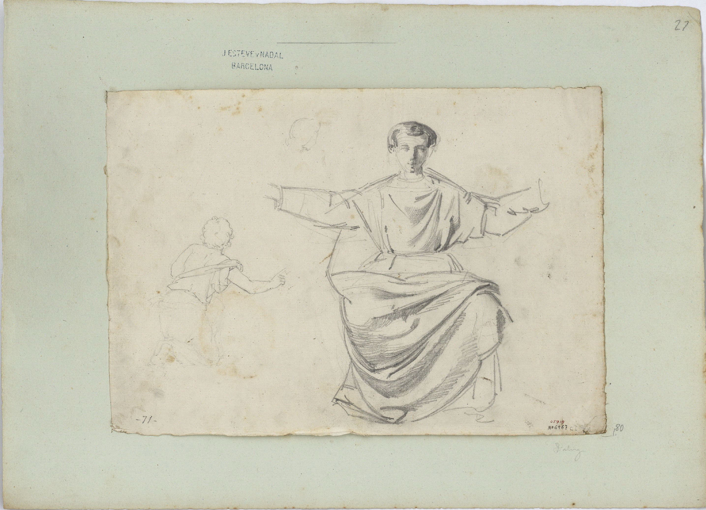 image for: Marià Fortuny - Esbós i estudi acadèmic de figures masculines - Cap a 1856-1858