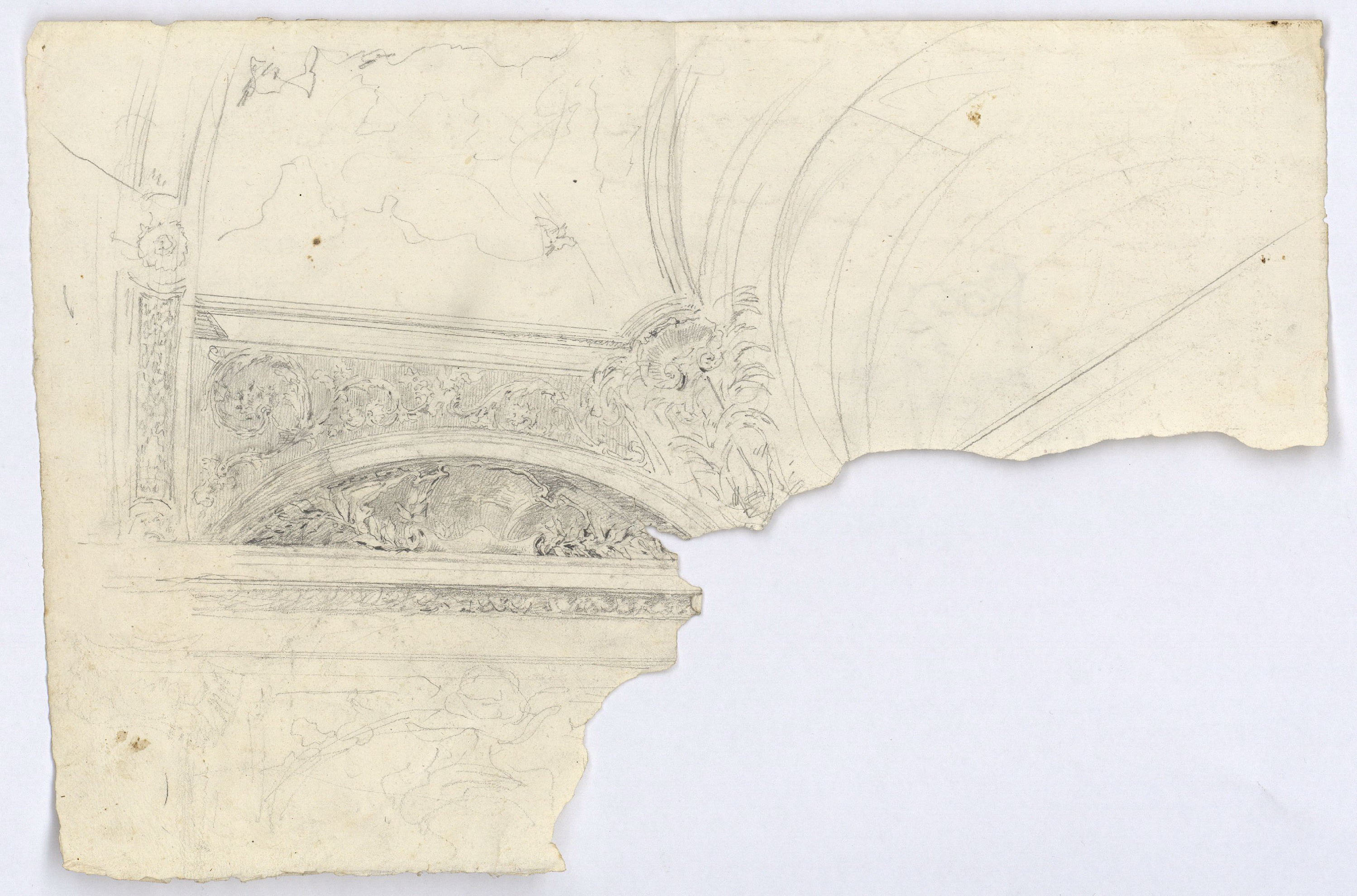 image for: Marià Fortuny - Apunt de motllures i cornises d'un sostre (anvers) / Estudi per al quadre «La vicaria» (revers) - Cap a 1867-1874