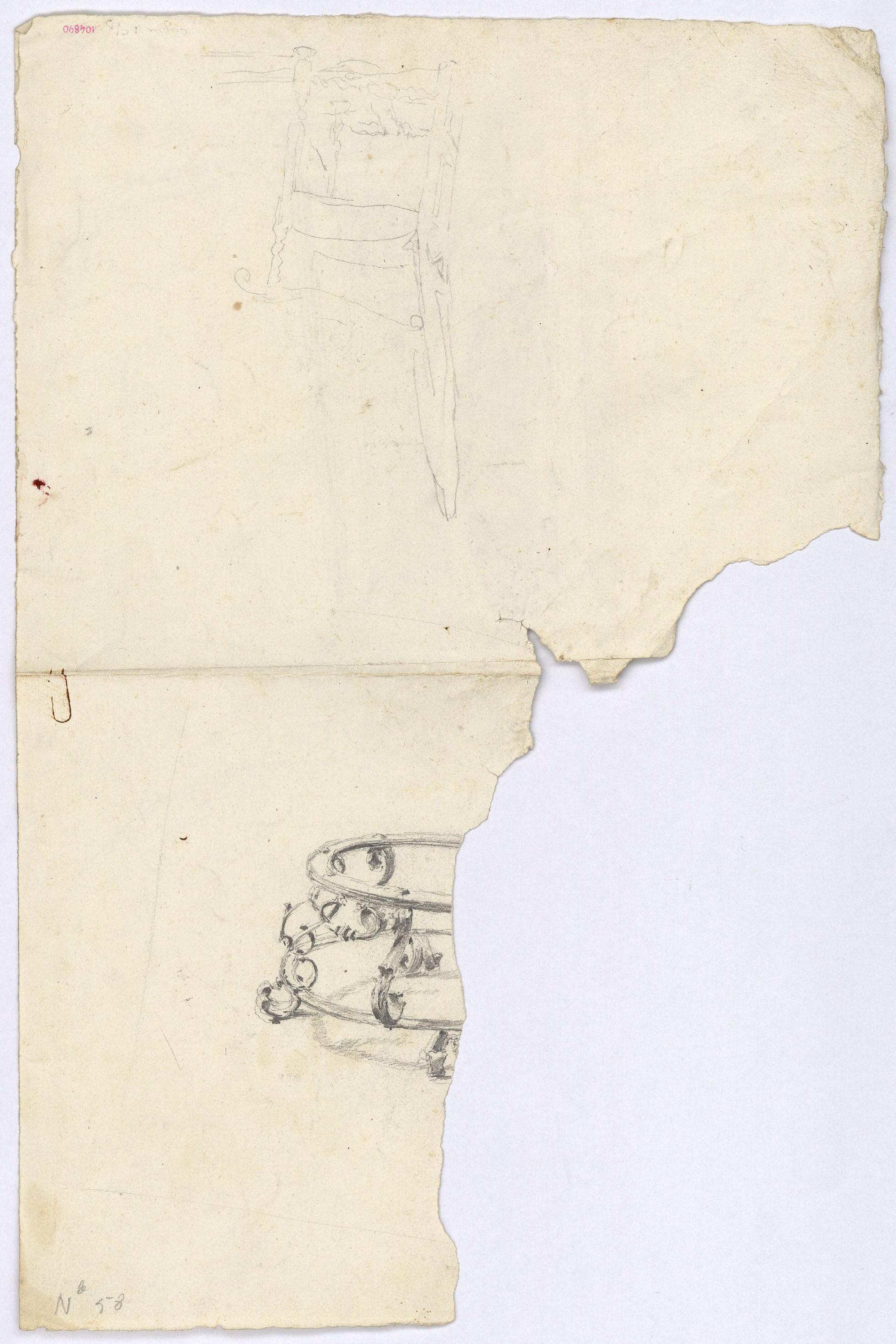 image for: Marià Fortuny - Apunt de motllures i cornises d'un sostre (anvers) / Estudi per al quadre «La vicaria» (revers) - Cap a 1867-1874 [1]