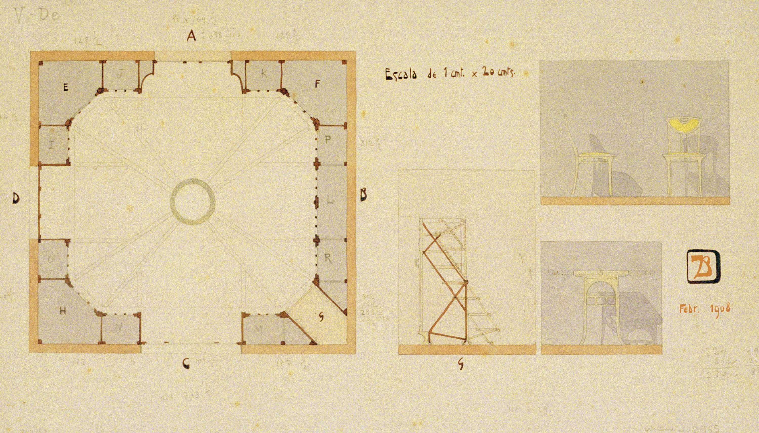 image for: Joan Busquets - Plànol, cadira i taula - 1908