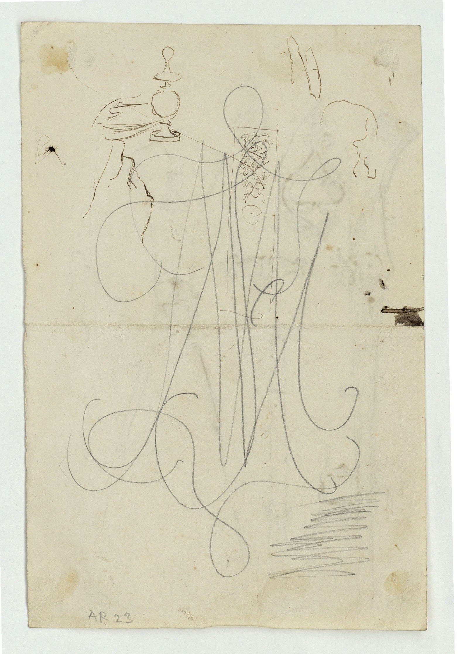 image for: Marià Fortuny - Espingarda i altres objectes (anvers) / Inicials entrellaçades i diversos objectes (revers) - Cap a 1863-1872 [1]