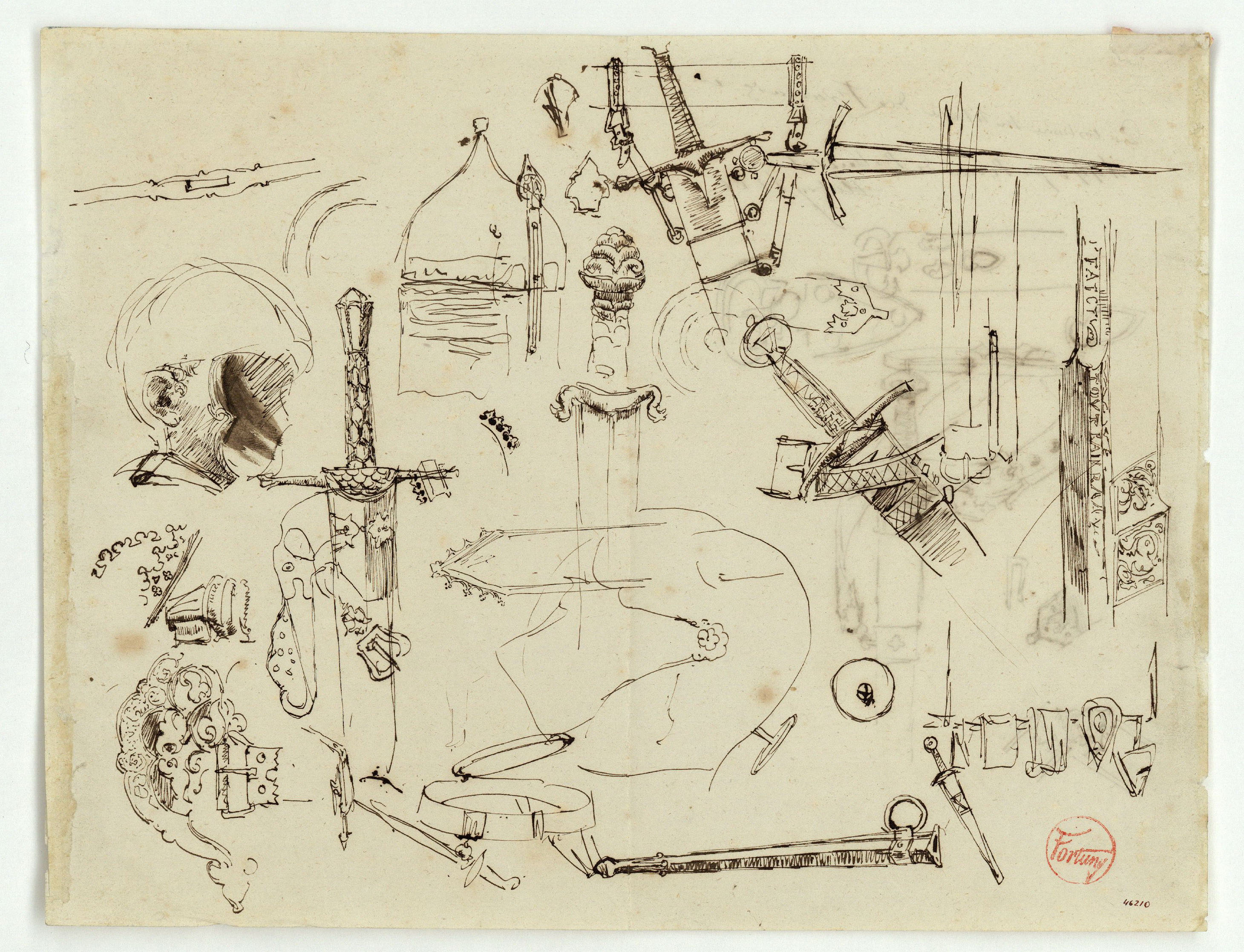 image for: Marià Fortuny - Espases, cascs i altres objectes (anvers) / Espases i altres objectes (revers) - Cap a 1867-1872