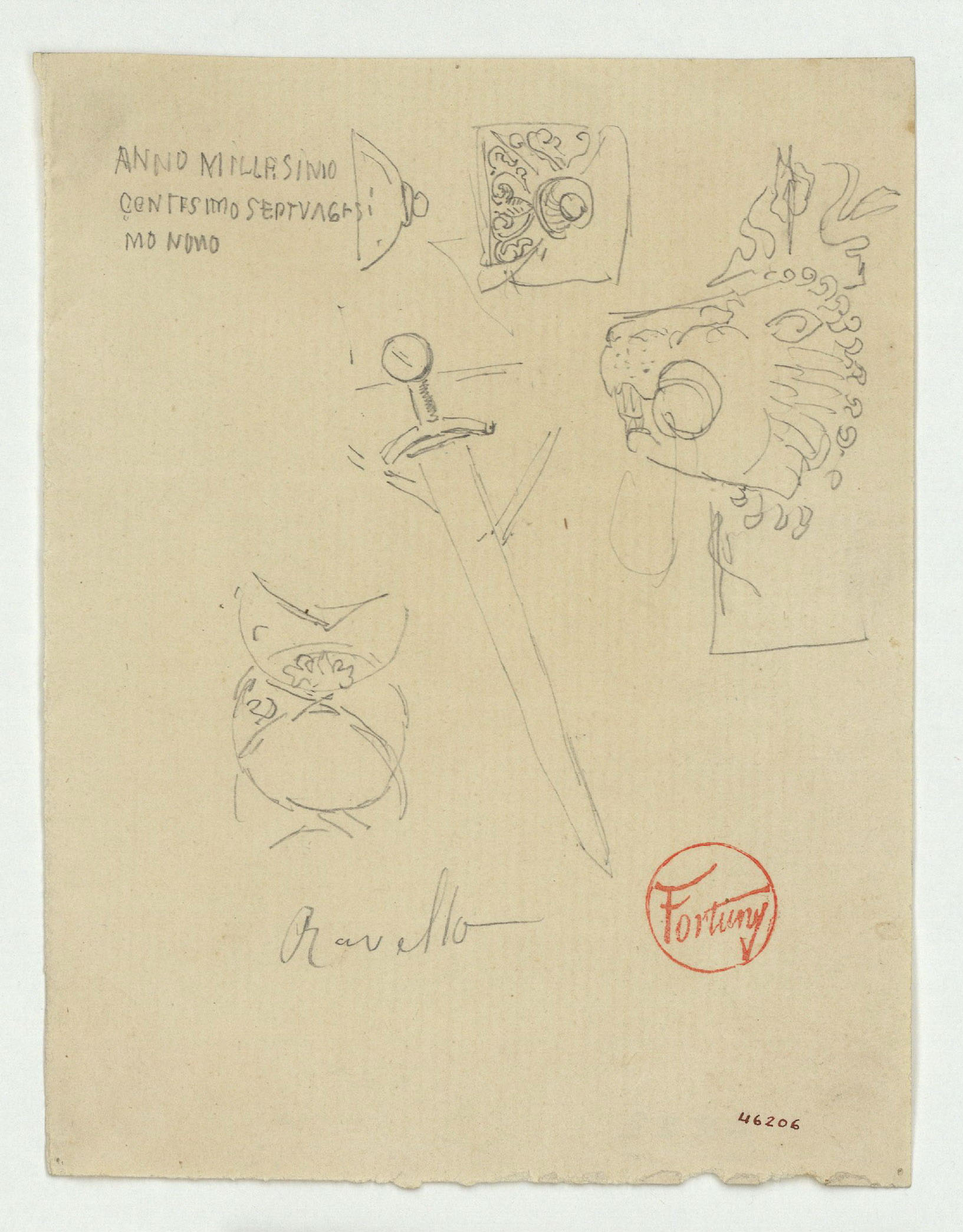 image for: Marià Fortuny - Espasa i motius ornamentals - Cap a 1867-1872