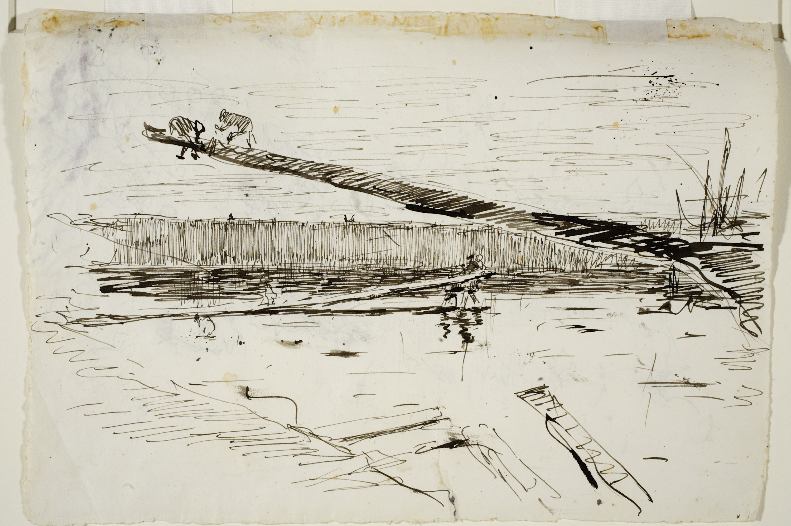 image for: Marià Fortuny - Estudi per al quadre «Platja de Portici» (anvers) / Esbós de figures treballant al moll (revers) - Cap a 1874 [1]