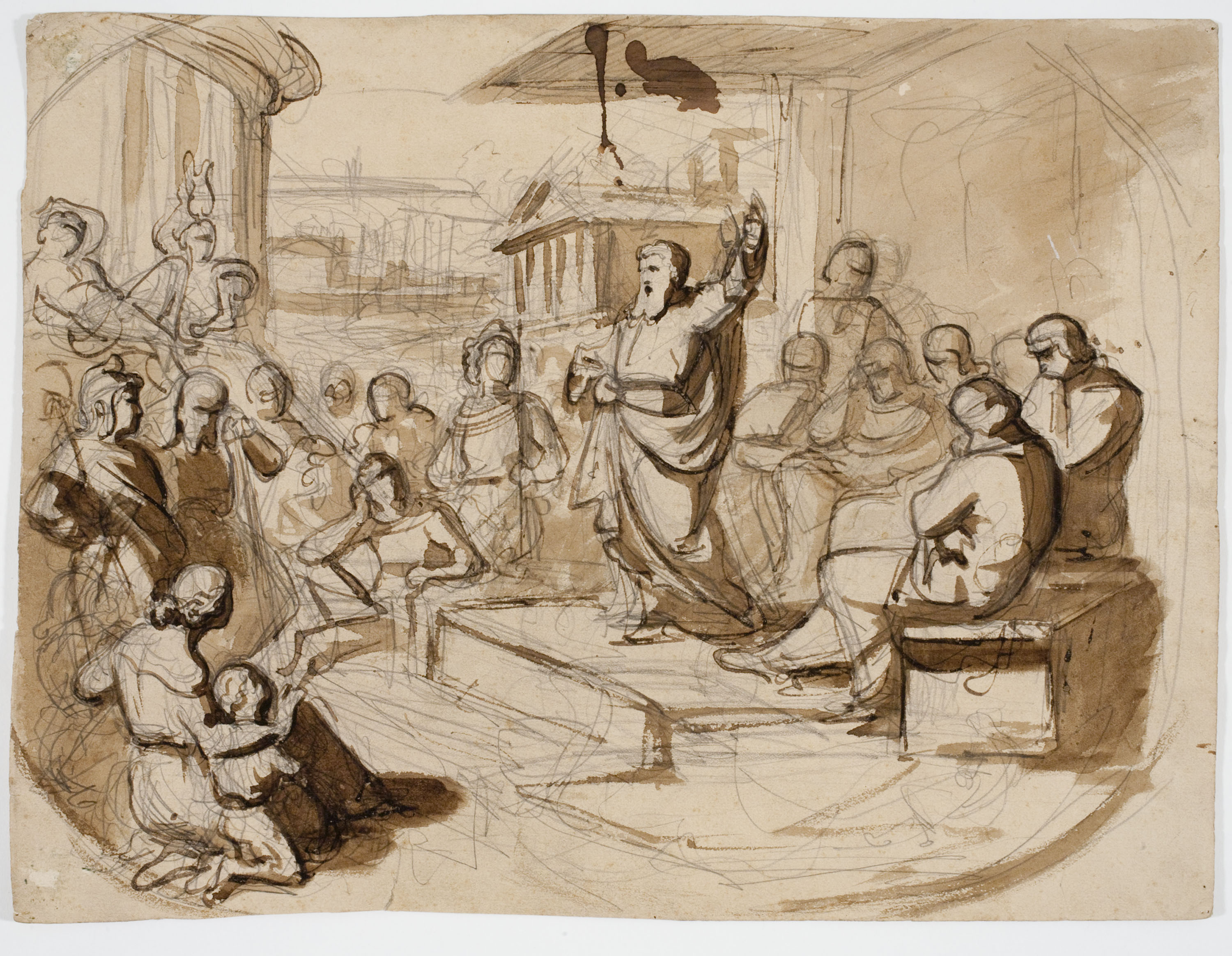 image for: Marià Fortuny - Autoretrat (anvers) / Estudi per a l'aquarel·la «Sant Pau predicant davant l'areòpag» (revers) - Cap a 1855 [1]