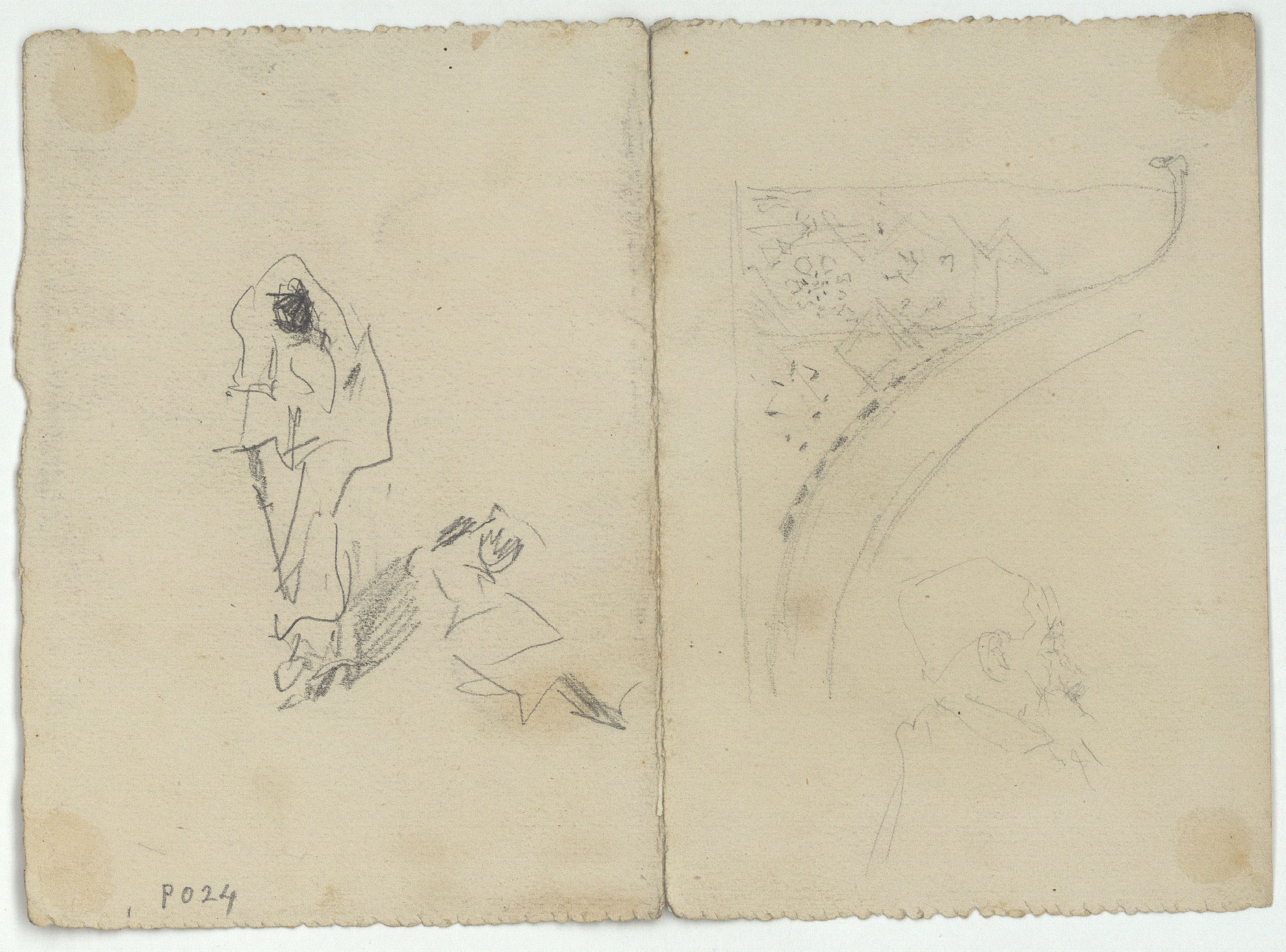 image for: Marià Fortuny - Home jugant a escacs (anvers) / Croquis de figures i motiu arquitectònic (revers) - Cap a 1867-1872 [1]