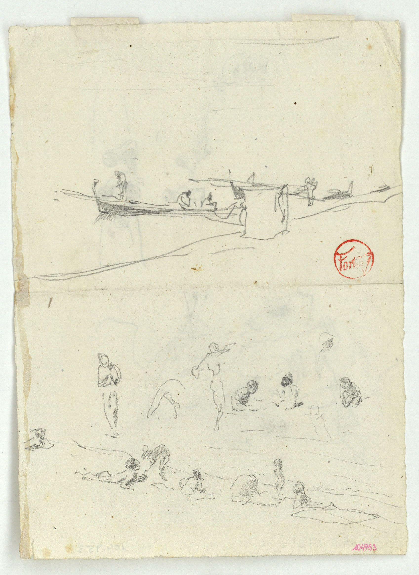 image for: Marià Fortuny - Estudi per al quadre «Platja de Portici» (anvers) / Estudi per al quadre «Platja de Portici» (revers) - Cap a 1874