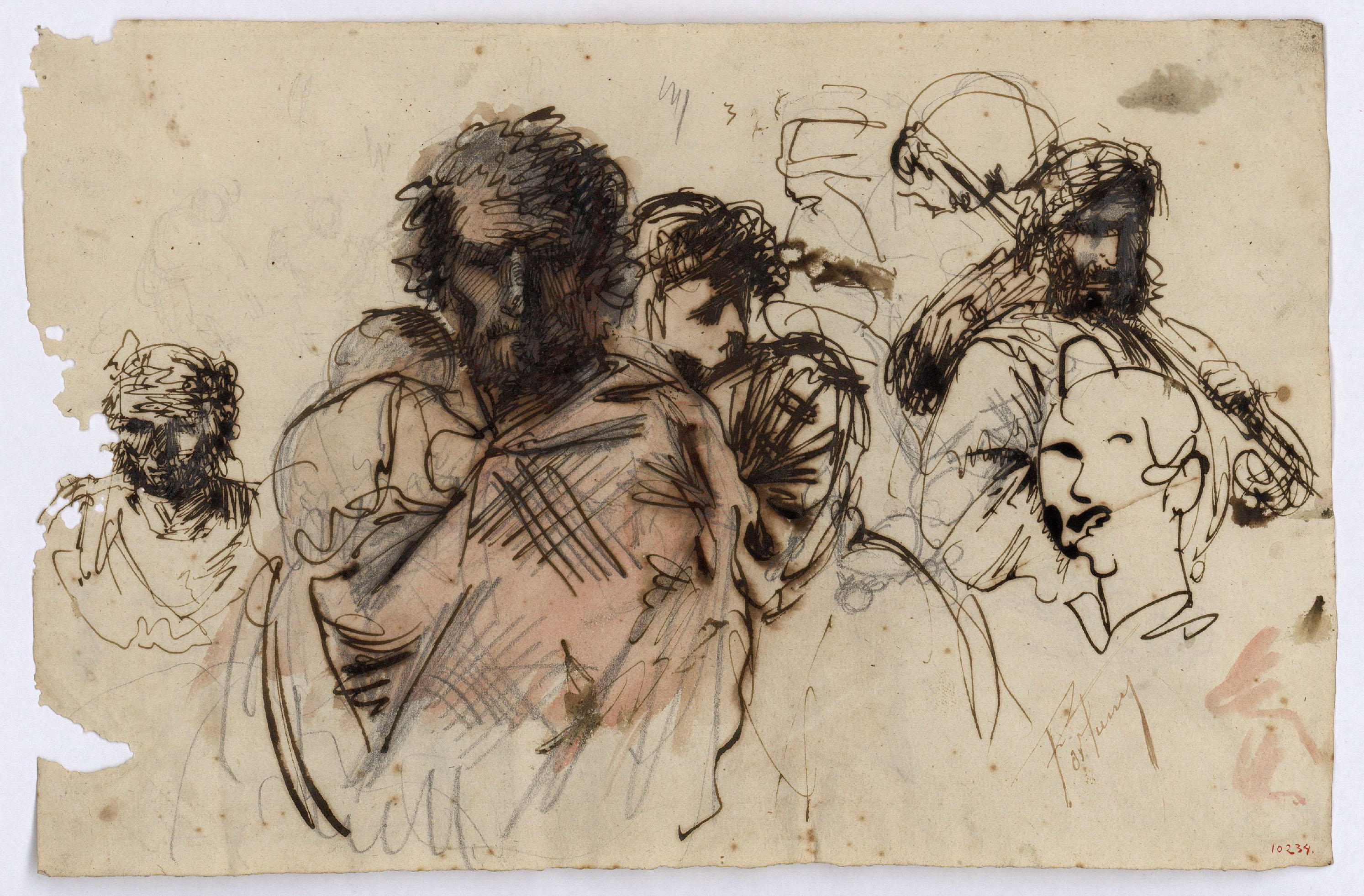 image for: Marià Fortuny - Marroquins (anvers) / Croquis inconcret (revers) - Cap a 1860-1862