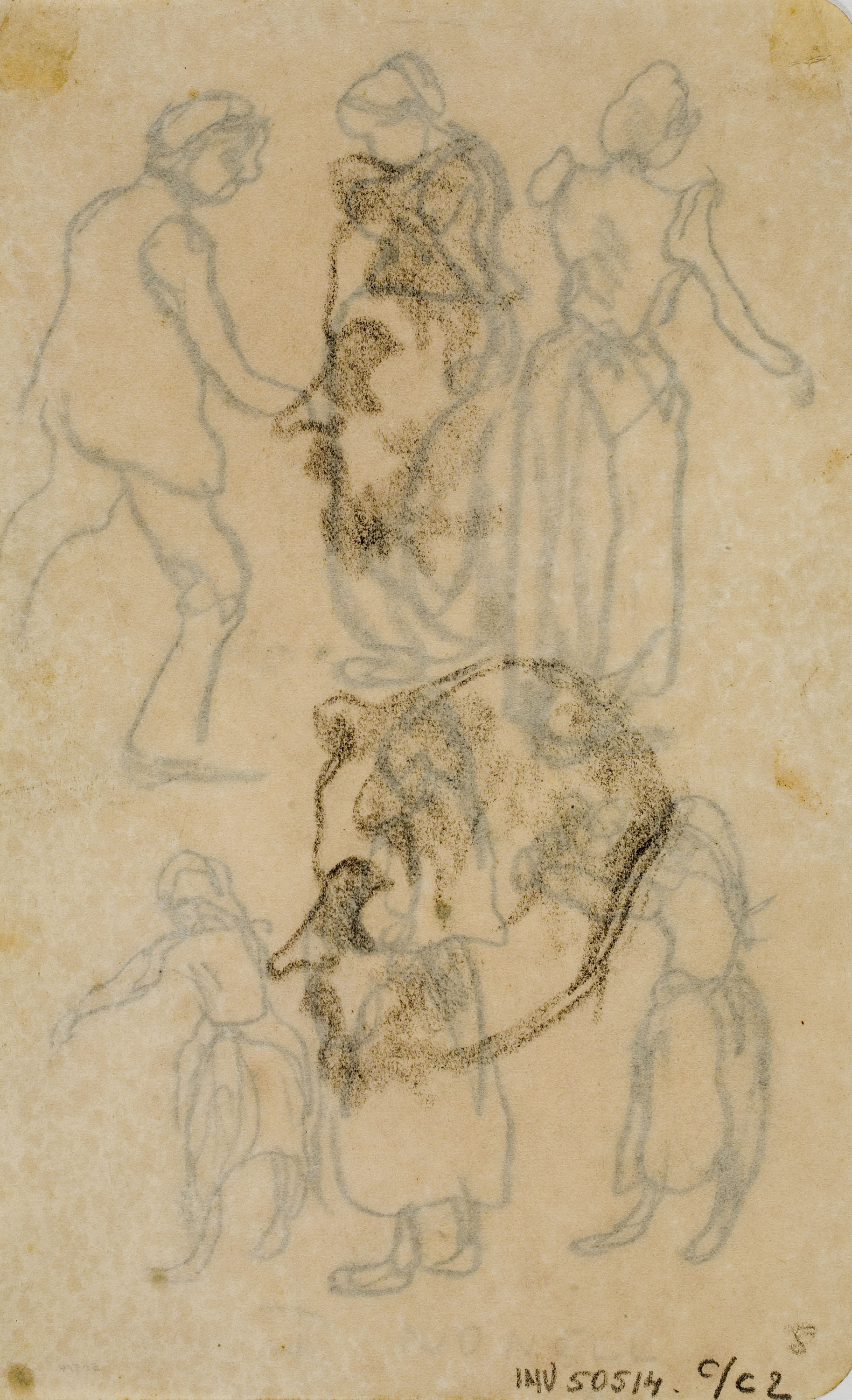 image for: Isidre Nonell - Apunt de figures (anvers) / Estudi de dos caps de perfil (revers) - Cap a 1911 [1]