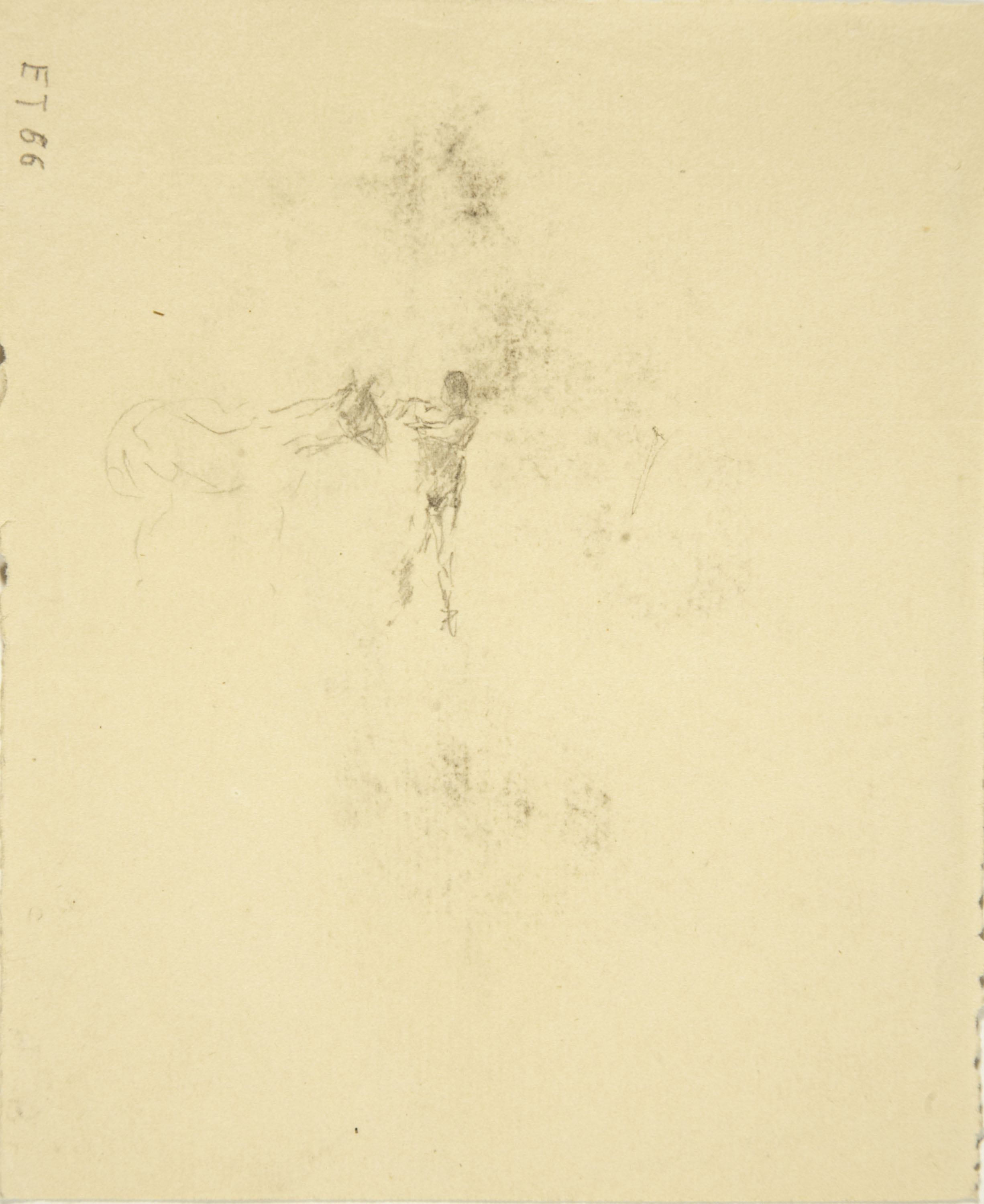 image for: Marià Fortuny - Estudi per al quadre «Platja de Portici» (anvers) / Home amb cavall (revers) - Cap a 1874 [1]