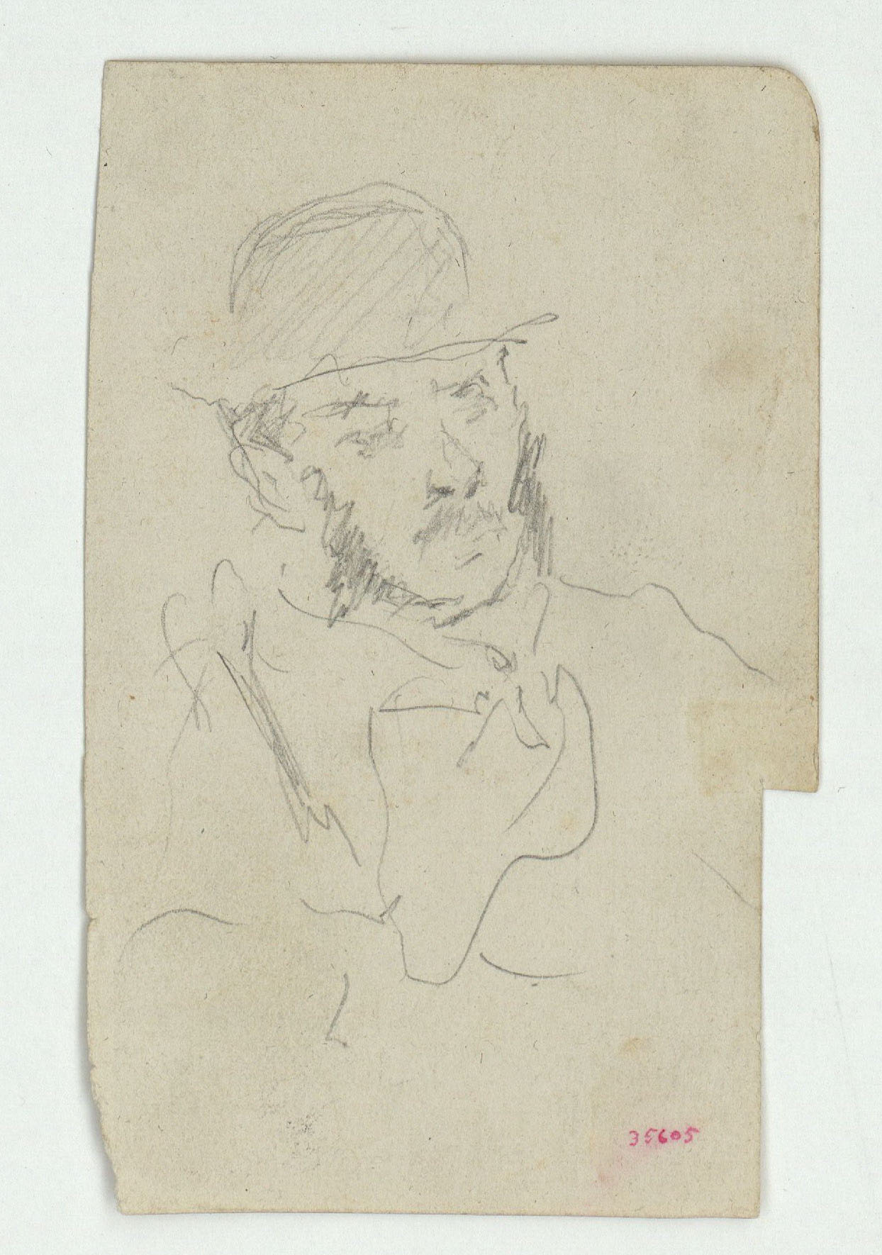 image for: Marià Fortuny - Bust masculí (anvers) / Croquis inconcret (revers) - Cap a 1863-1866