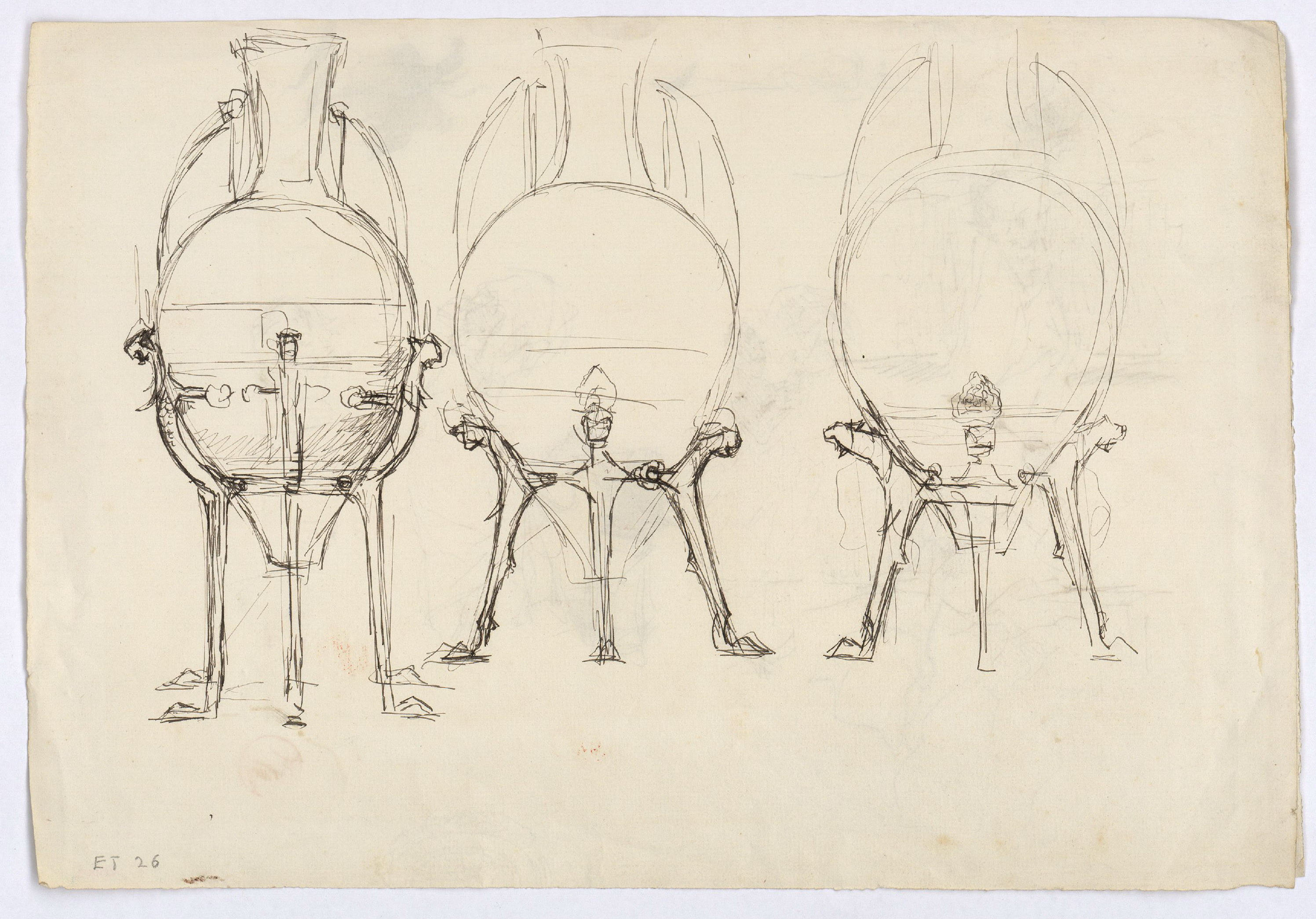 image for: Marià Fortuny - Esbós de figures (anvers) / Vasos d'estil musulmà amb suport  (revers) - Cap a 1870-1874 [1]