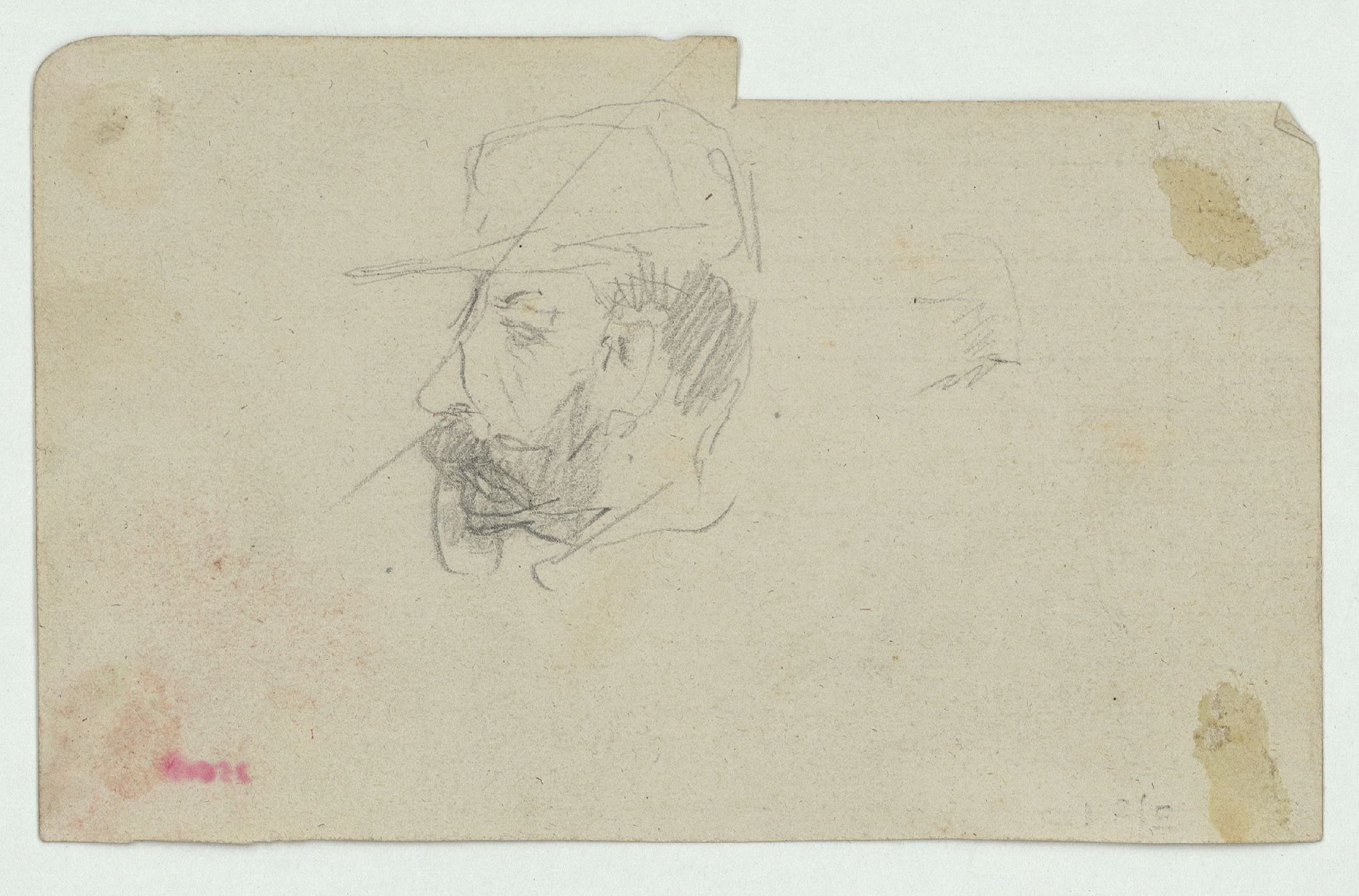 image for: Marià Fortuny - Esbós de figures masculines (anvers) / Cap masculí (soldat [?]) (revers) - Cap a 1863-1866 [1]