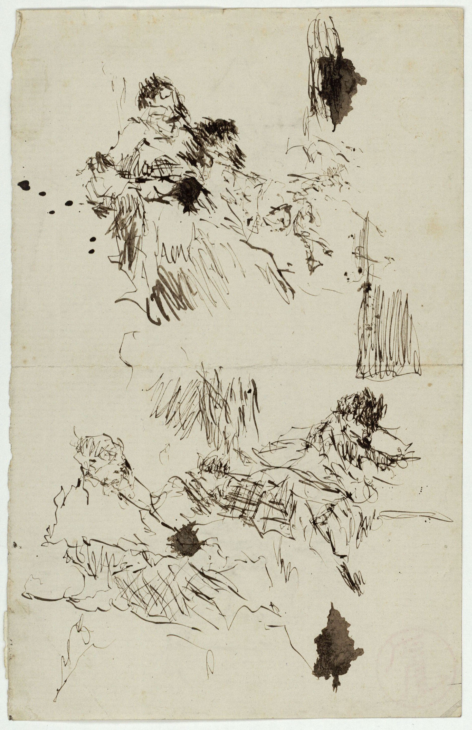 image for: Marià Fortuny - En el tren de Nápoles a Roma (anvers) / Croquis de María Luisa Fortuny, filla de l'artista (revers) - Cap a 1874 [1]