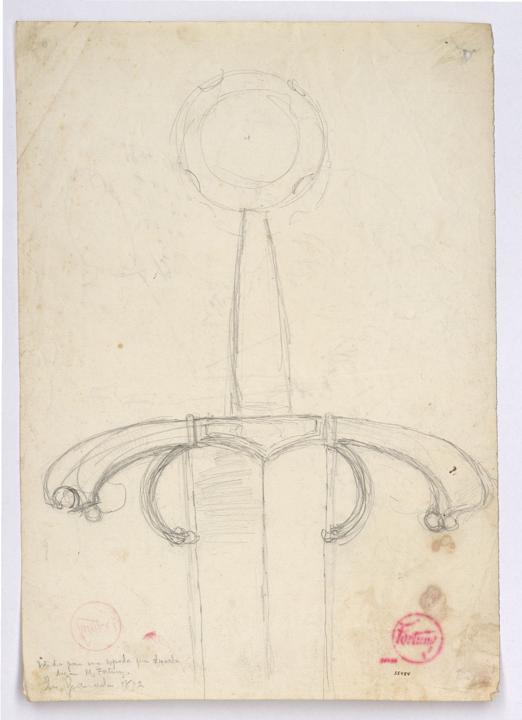 image for: Marià Fortuny - Pom d'espasa (anvers) / Estudi per al quadre «El col·leccionista d'estampes» (revers) - Cap a 1870-1872