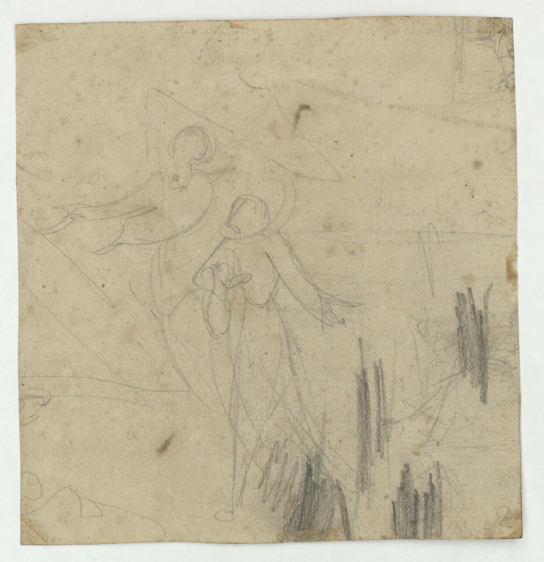 image for: Marià Fortuny - Estudi de composició (anvers) / Croquis de figures (revers) - Cap a 1856-1858 [1]