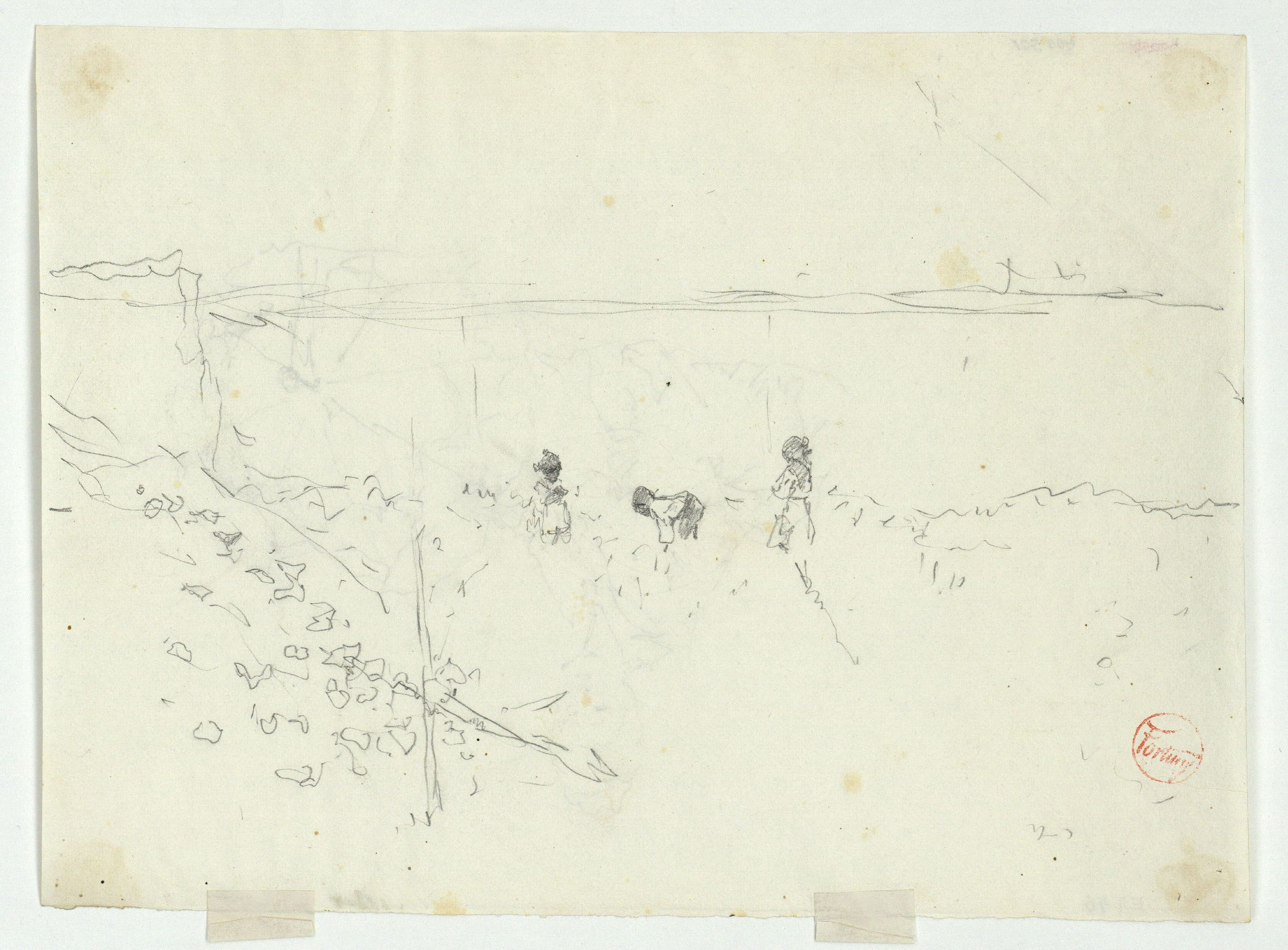 image for: Marià Fortuny - Estudi per al quadre «Platja de Portici» (anvers) / Esbós de nens a la platja (revers) - Cap a 1874 [1]