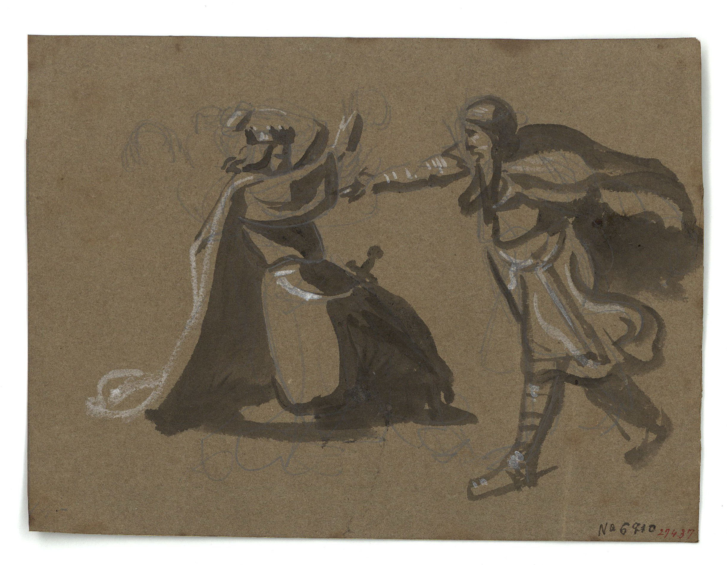 image for: Marià Fortuny - Vifredo y Salomón (anvers) / Figura masculina (revers) - Cap a 1856-1858