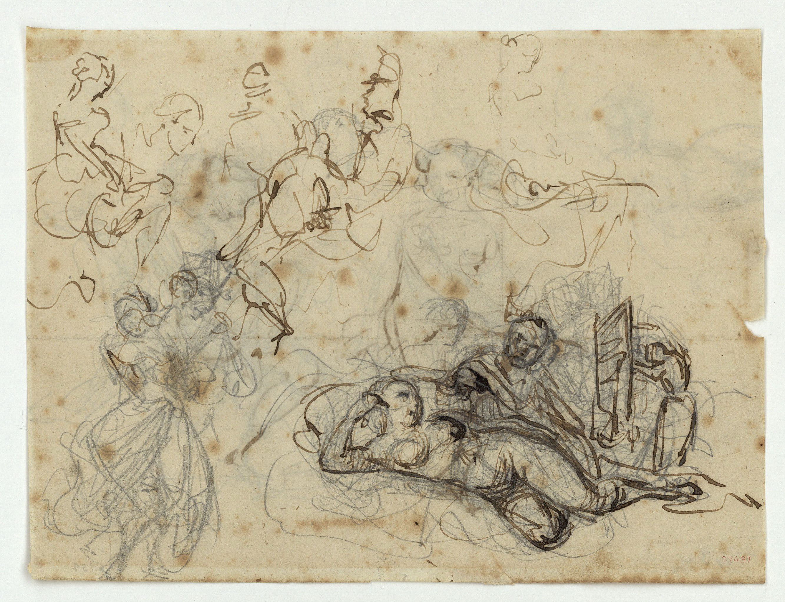image for: Marià Fortuny - Estudi de figures (anvers) / Estudi de composició (revers) - Cap a 1856-1858 [1]