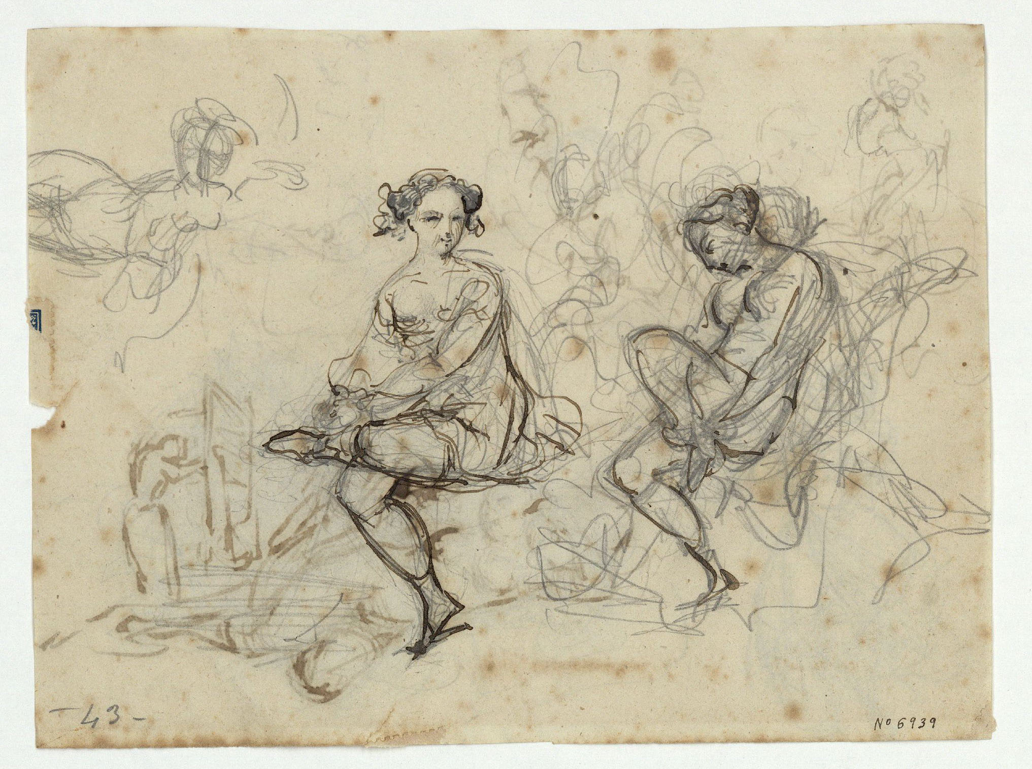 image for: Marià Fortuny - Estudi de figures (anvers) / Estudi de composició (revers) - Cap a 1856-1858