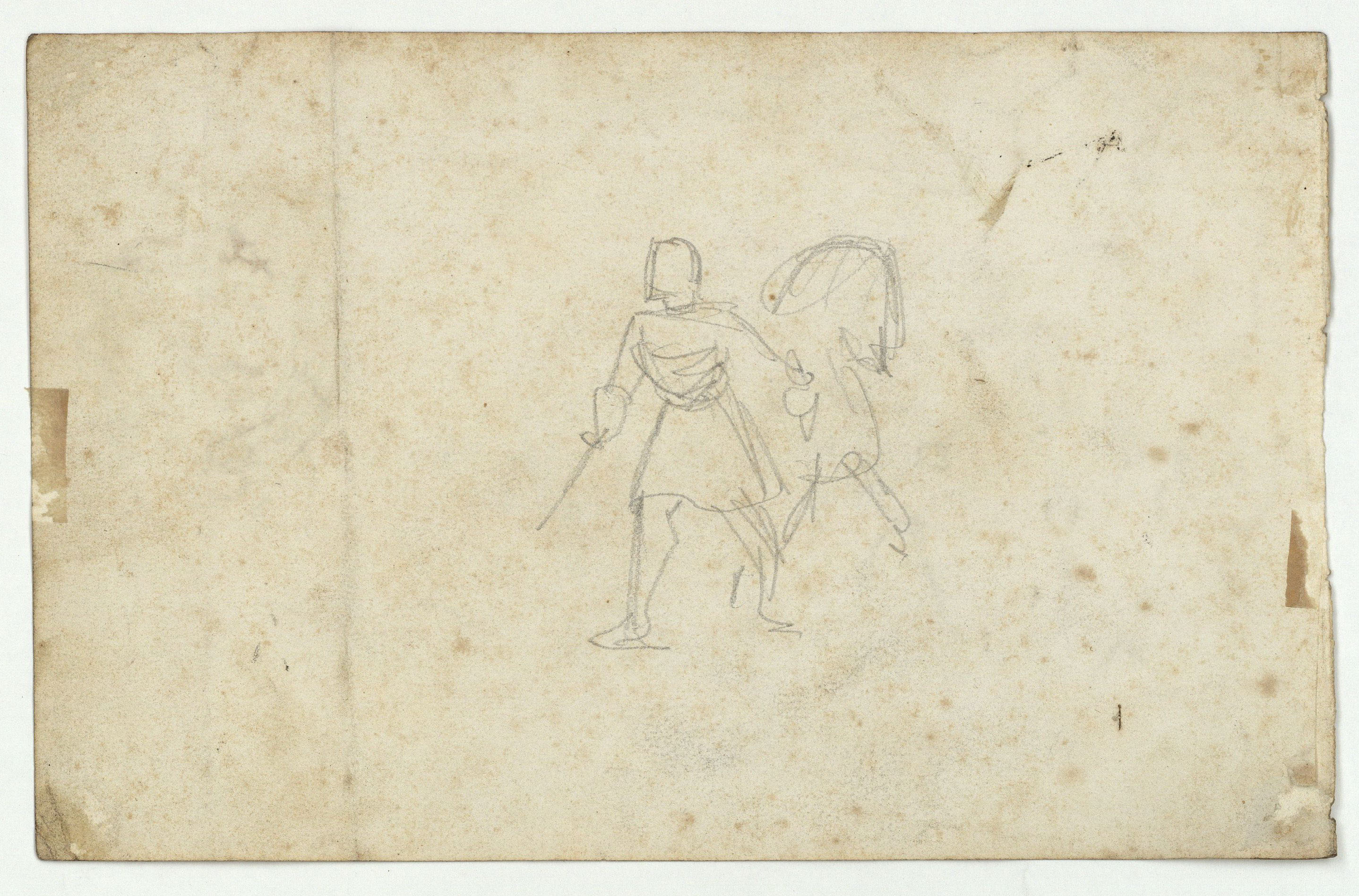 image for: Marià Fortuny - Estudi de composició (anvers) / Esbós de guerrer i cavall (revers) - Cap a 1856-1858 [1]