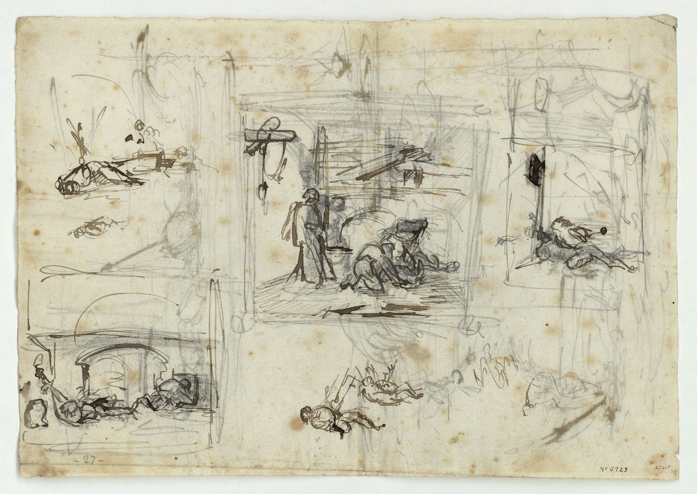 image for: Marià Fortuny - Croquis de composició (anvers) / Croquis de barques al mar (revers) - Cap a 1856-1858