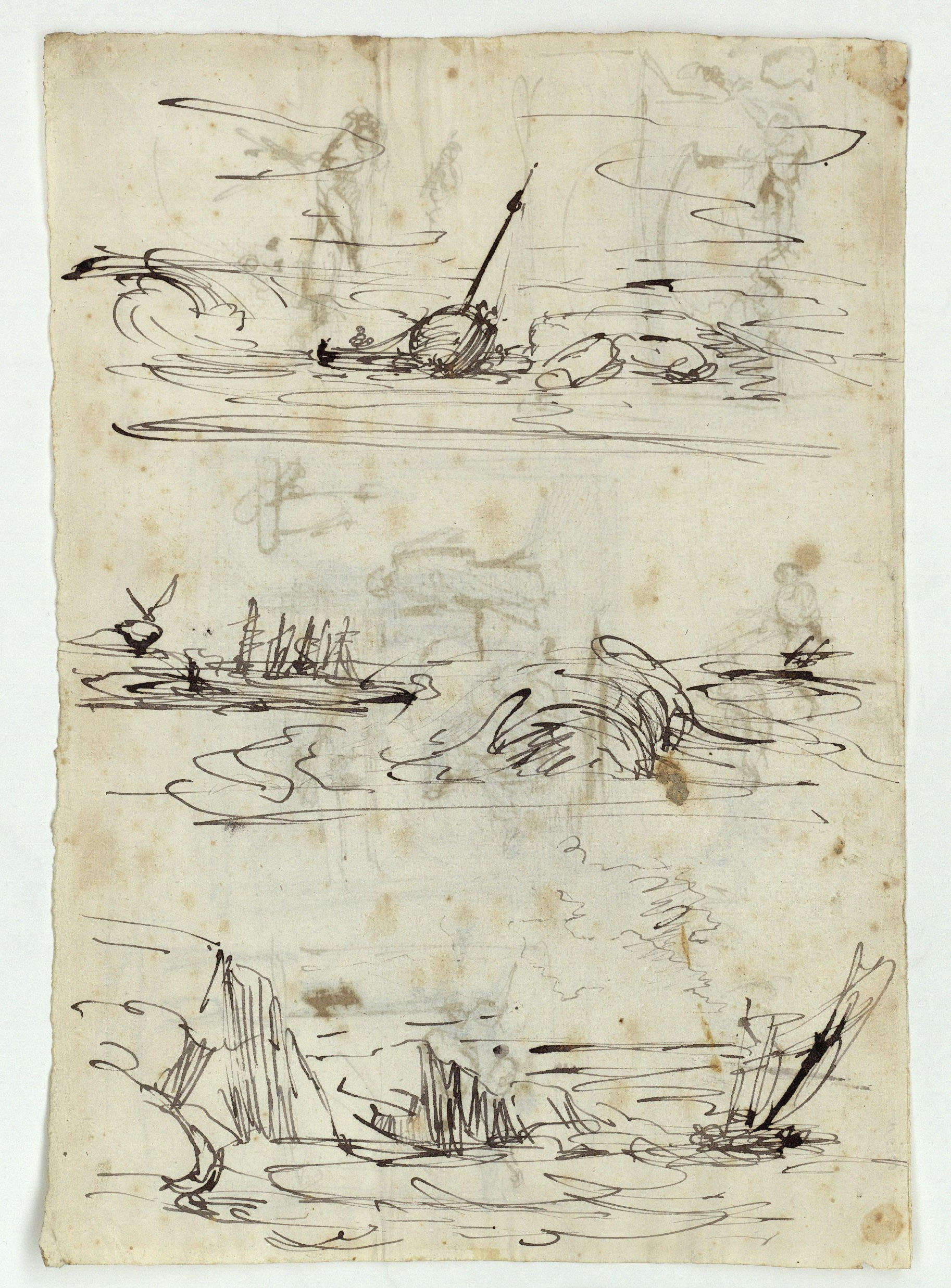 image for: Marià Fortuny - Croquis de composició (anvers) / Croquis de barques al mar (revers) - Cap a 1856-1858 [1]