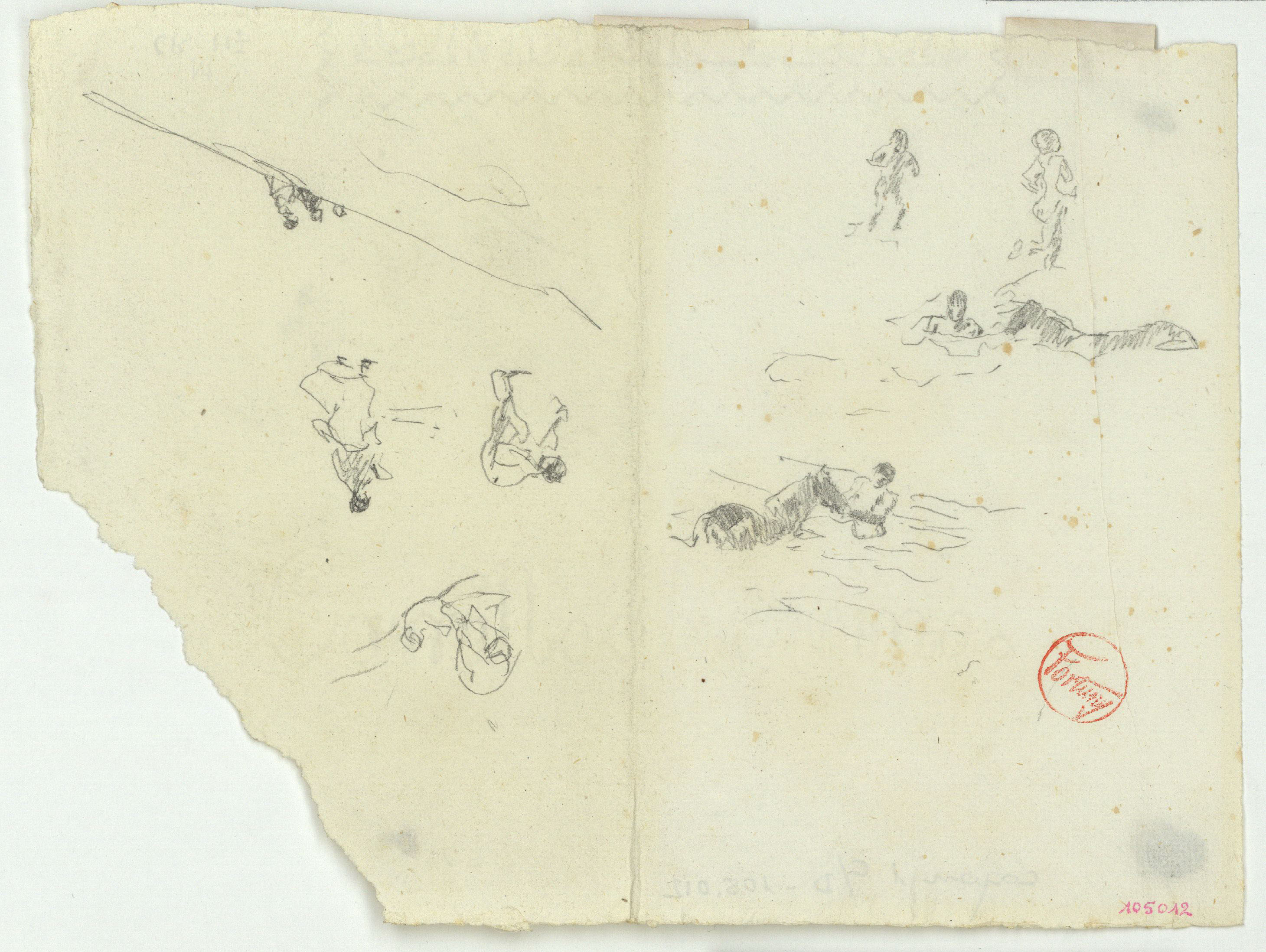 image for: Marià Fortuny - Cavall a l'aigua i croquis de figures - Cap a 1874