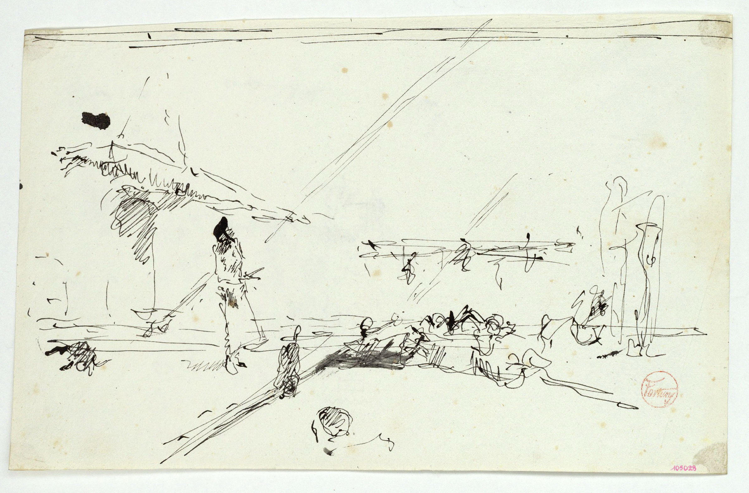 image for: Marià Fortuny - Estudi per al quadre «L'escorxador de Portici» (anvers) / Núvols (revers) - Cap a 1874