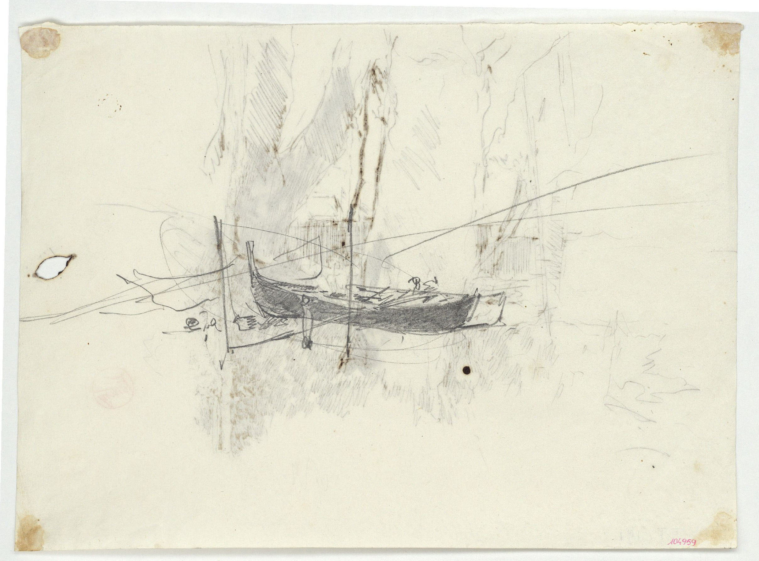 image for: Marià Fortuny - Arbres (anvers) / Barca (revers) - Cap a 1865-1874 [1]