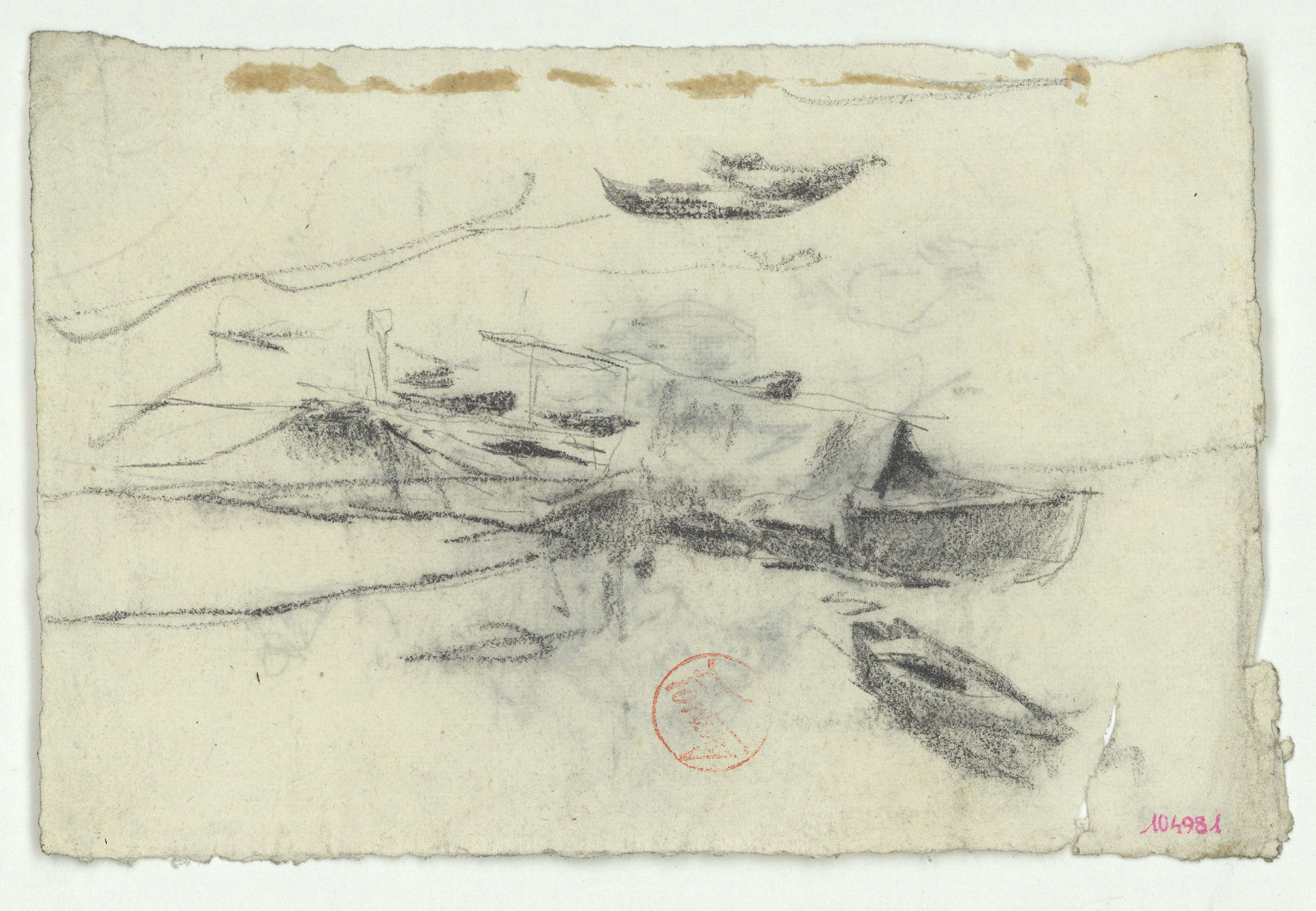image for: Marià Fortuny - Barques a la platja (anvers) / Croquis inconcret (revers) - Cap a 1874
