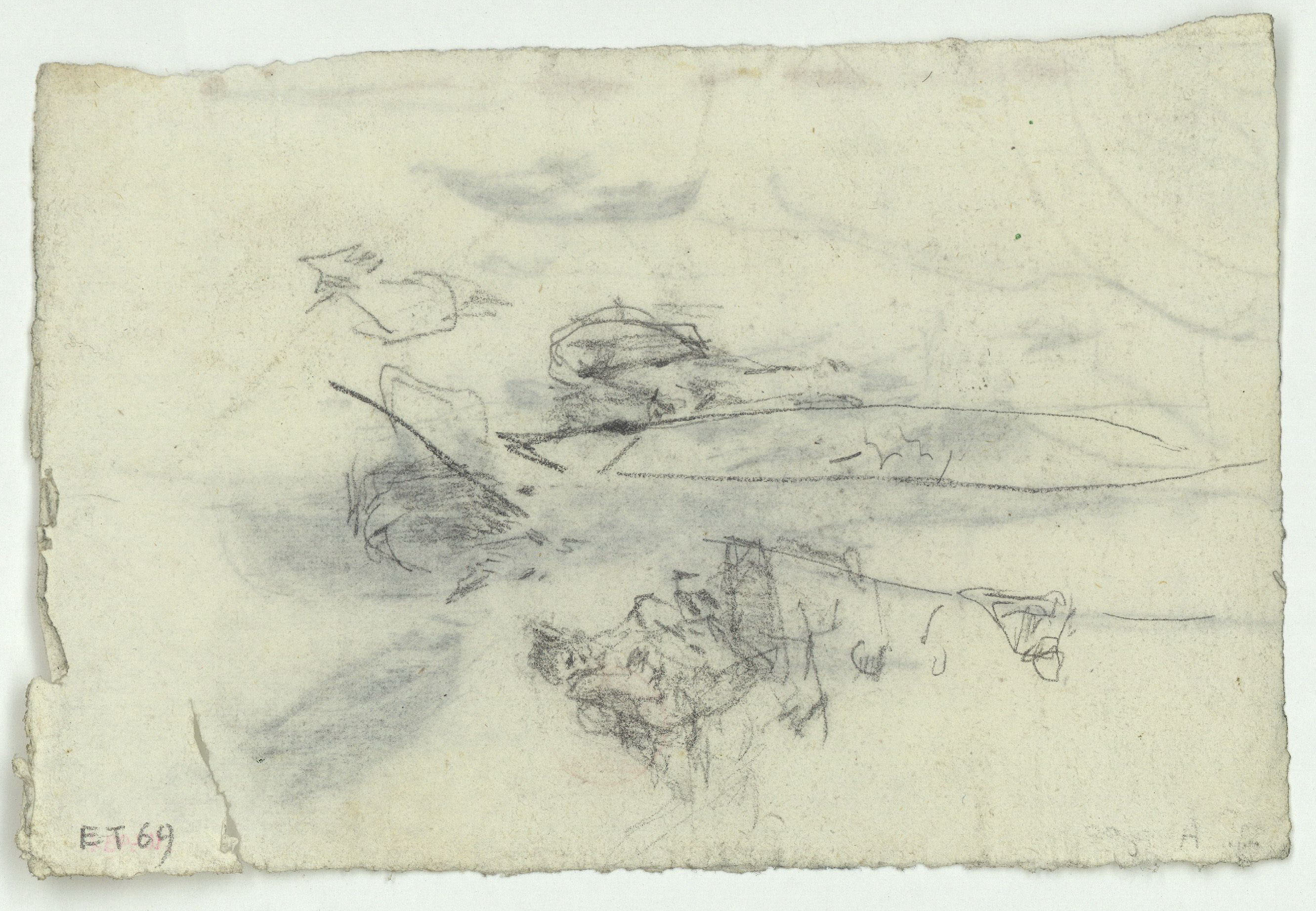 image for: Marià Fortuny - Barques a la platja (anvers) / Croquis inconcret (revers) - Cap a 1874 [1]