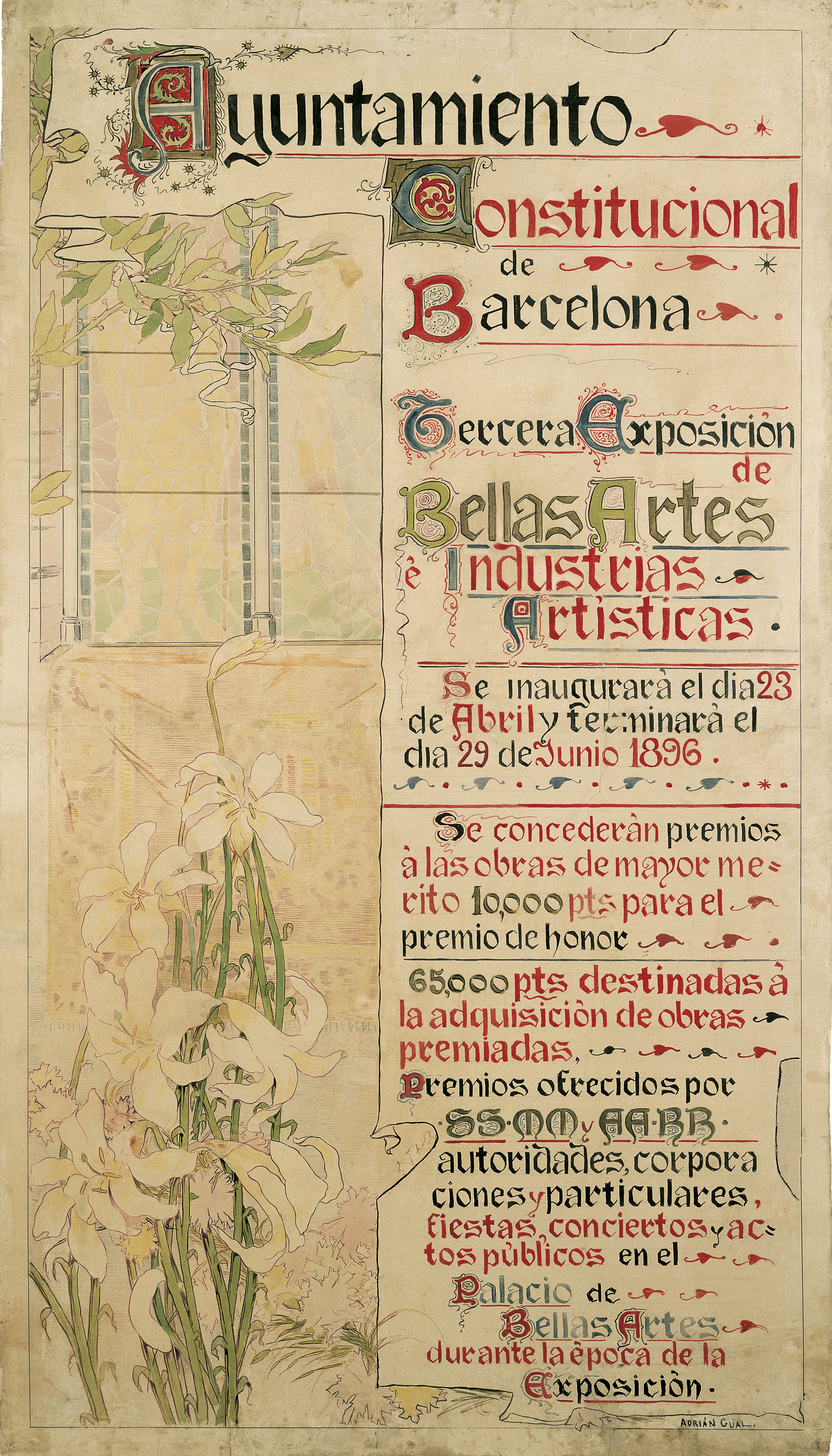 image for: Adrià Gual - Estudi per al cartell «Tercera Exposición de Bellas Artes» - 1895