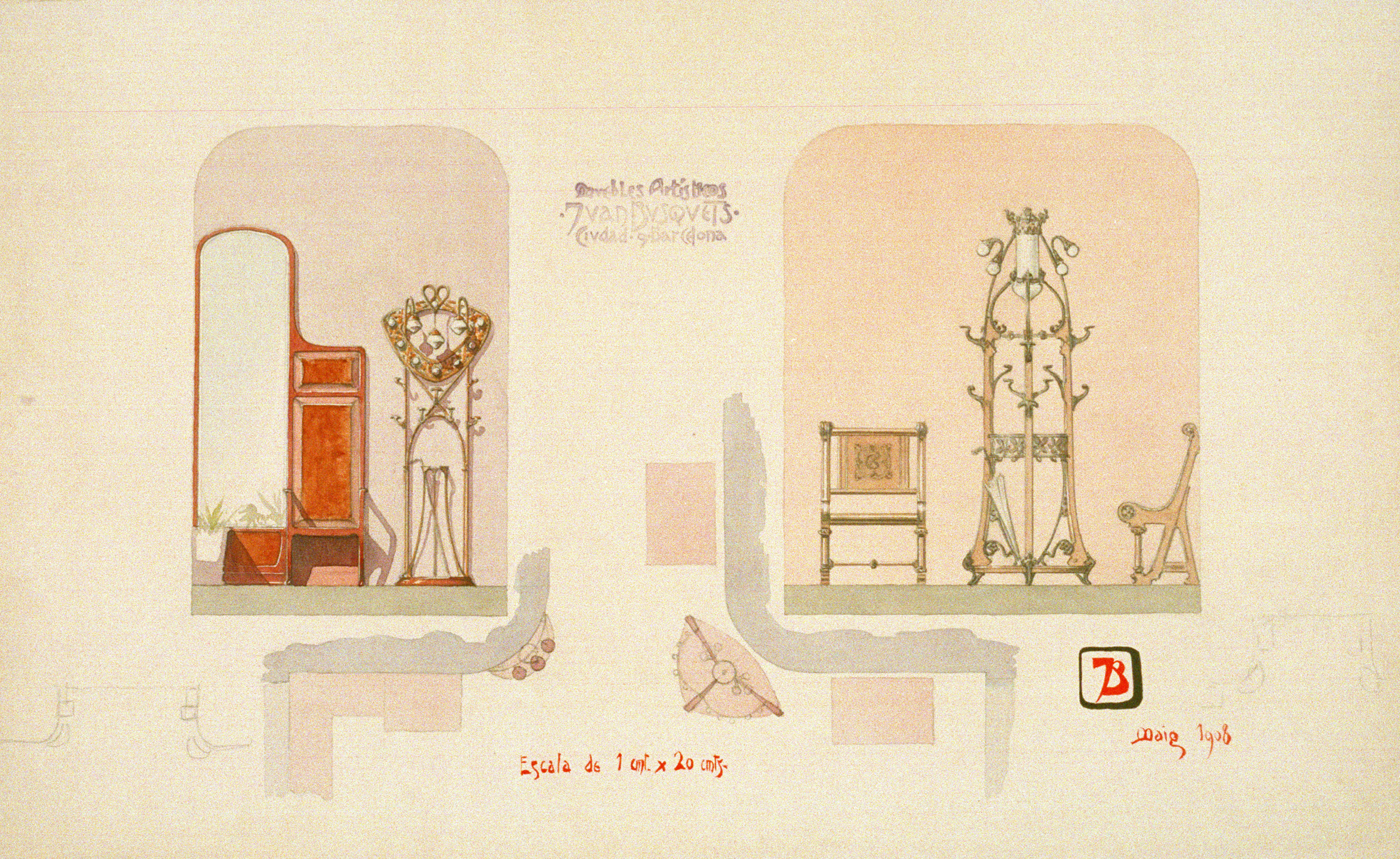 image for: Joan Busquets - Paraigüer, penja-robes, butaques i mirall - 1908