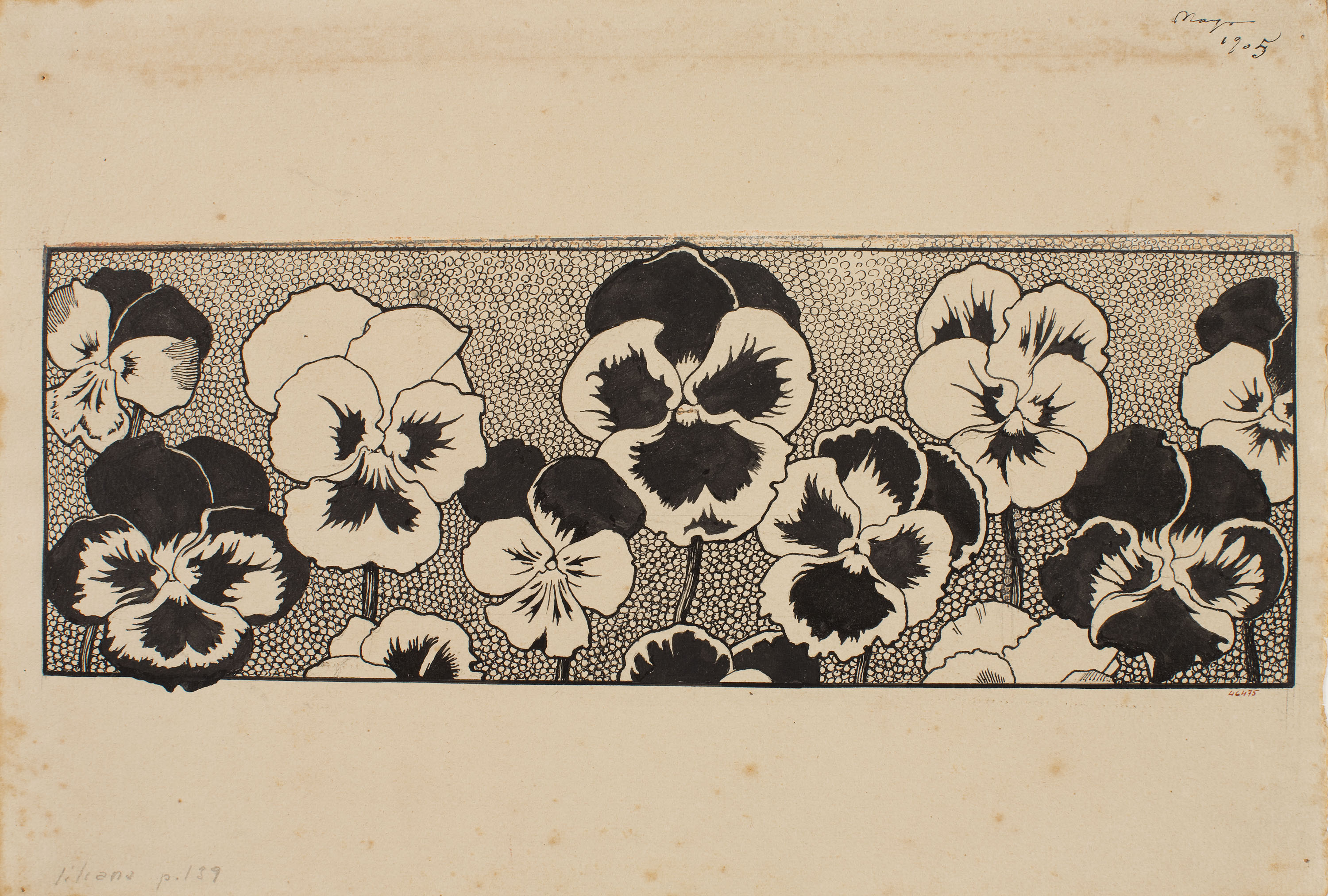 image for: Apel·les Mestres - Sanefa amb pensaments. Capçalera de pàgina per al poema «Liliana» d'Apel·les Mestres - 1905