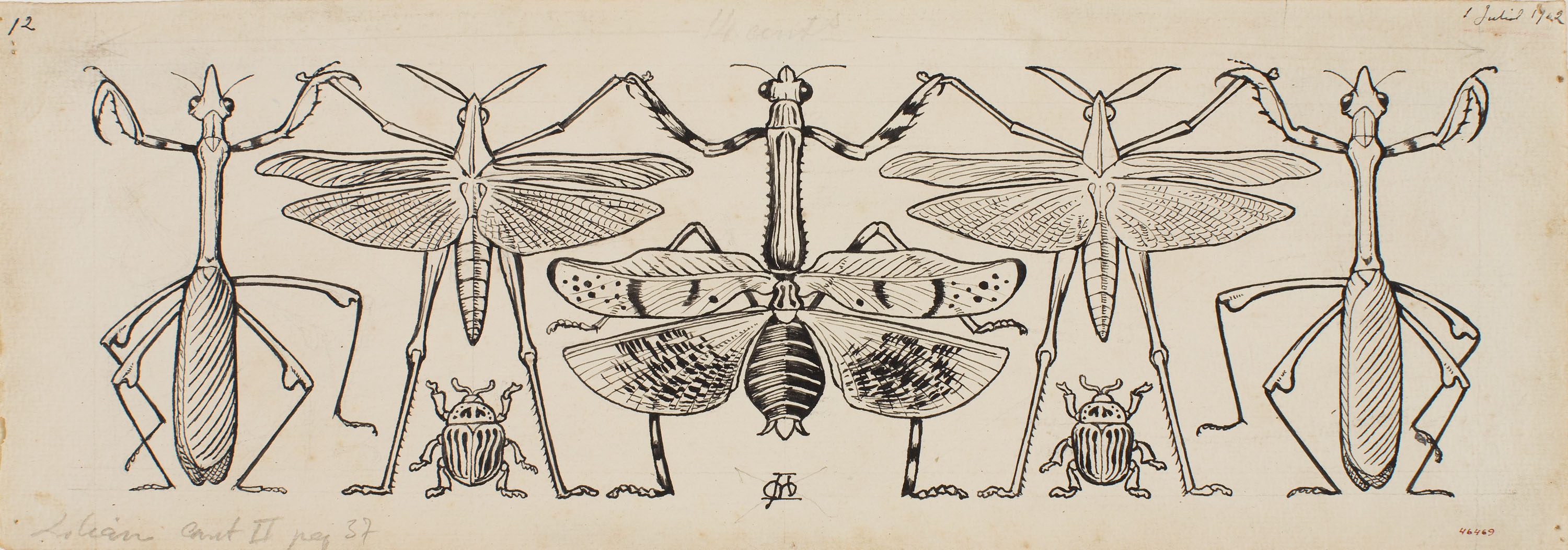 Apel·les Mestres - Saltamartins, espiadimonis i escarabats fent sardana. Capçalera de pàgina per al poema «Liliana» d'Apel·les Mestres - 1902 image for: Apel·les Mestres - Saltamartins, espiadimonis i escarabats fent sardana. Capçalera de pàgina per al poema «Liliana» d'Apel·les Mestres - 1902