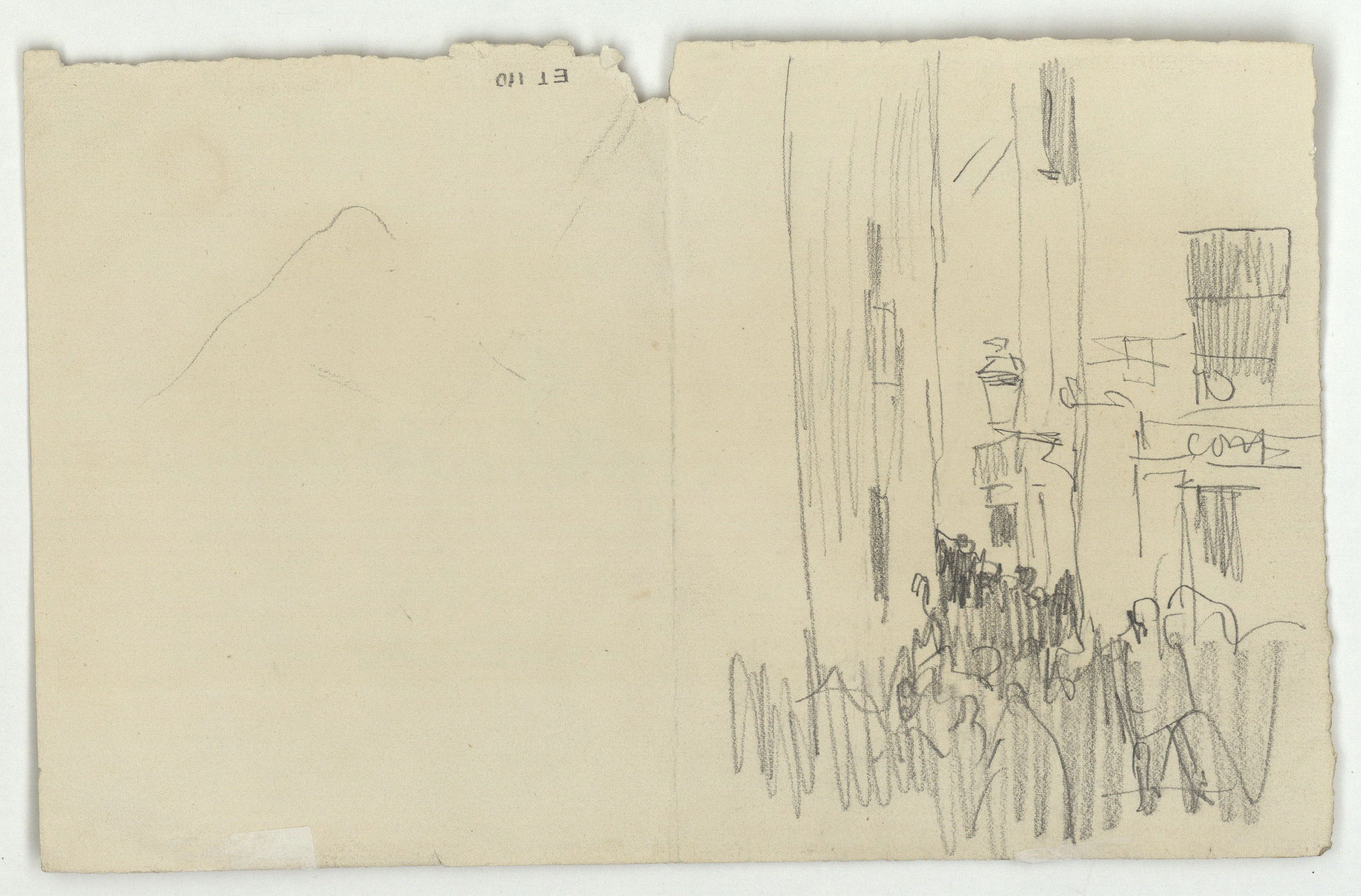 image for: Marià Fortuny - Caps caricaturescos i esbós de figures (anvers) / Esbós de carrer amb figures (revers) - Cap a 1867-1872 [1]