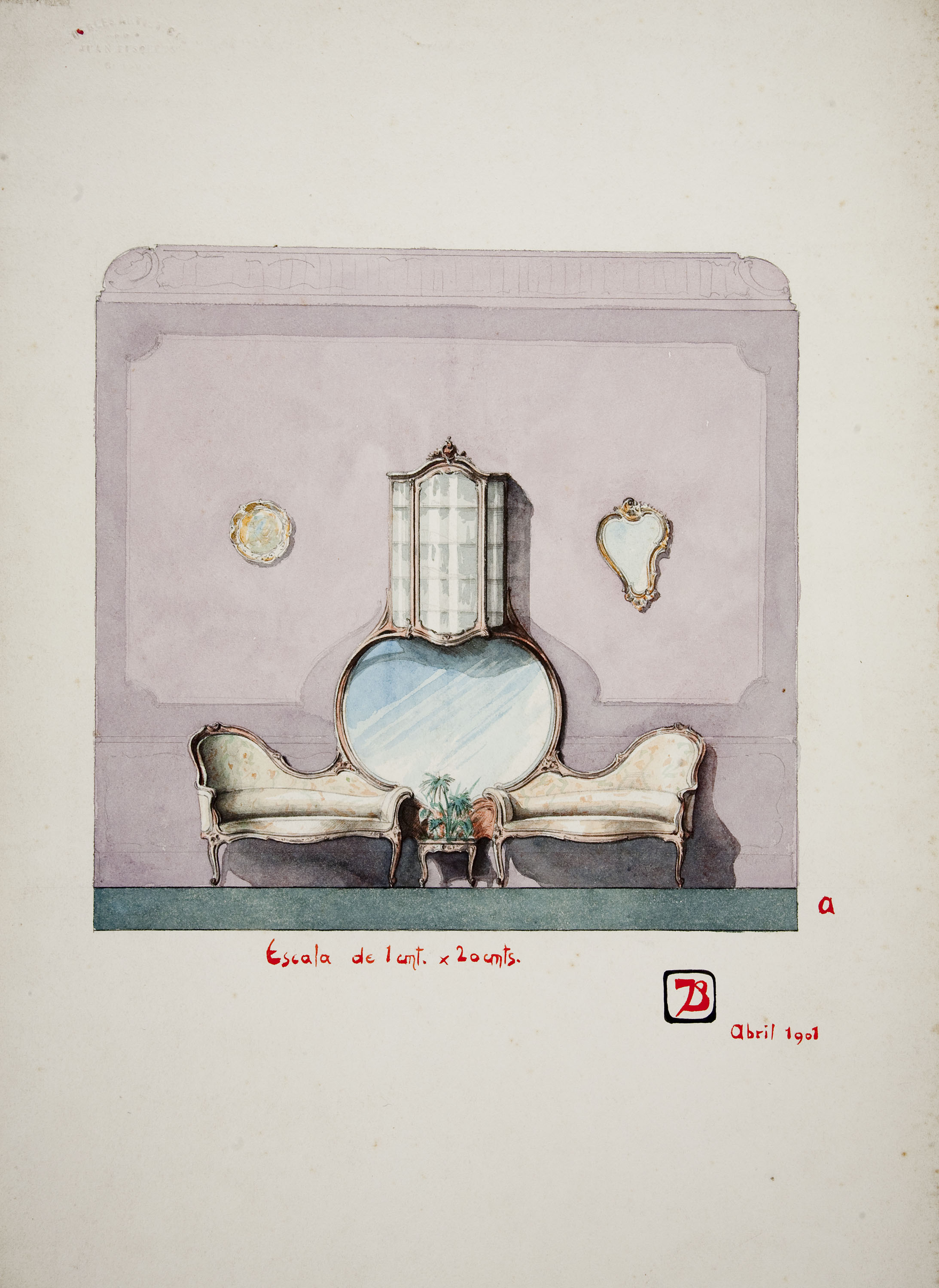 image for: Joan Busquets - Sofà amb mirall i vitrina - 1901