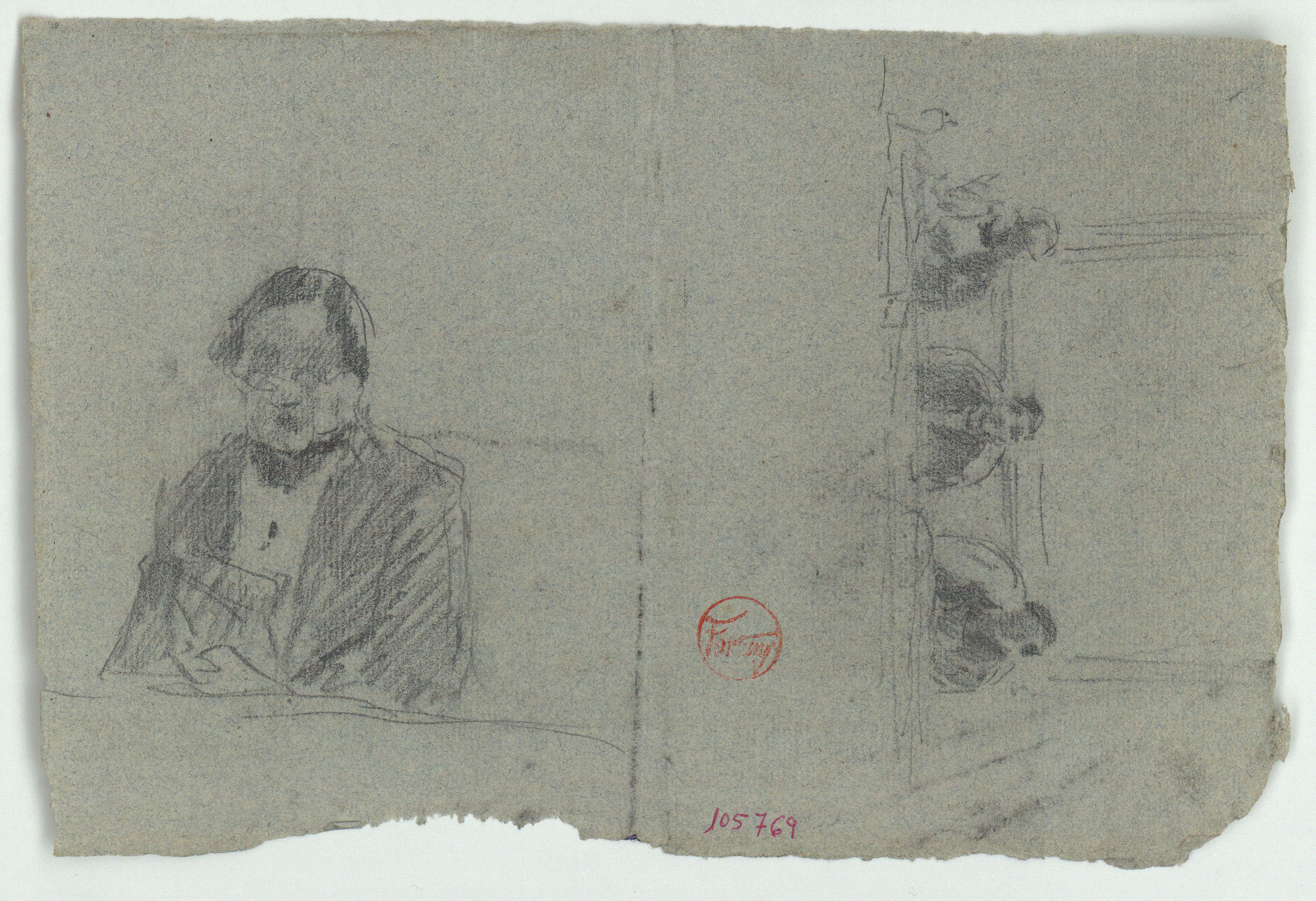 image for: Marià Fortuny - Detall d'home i homes asseguts rere una taula - Cap a 1863-1866