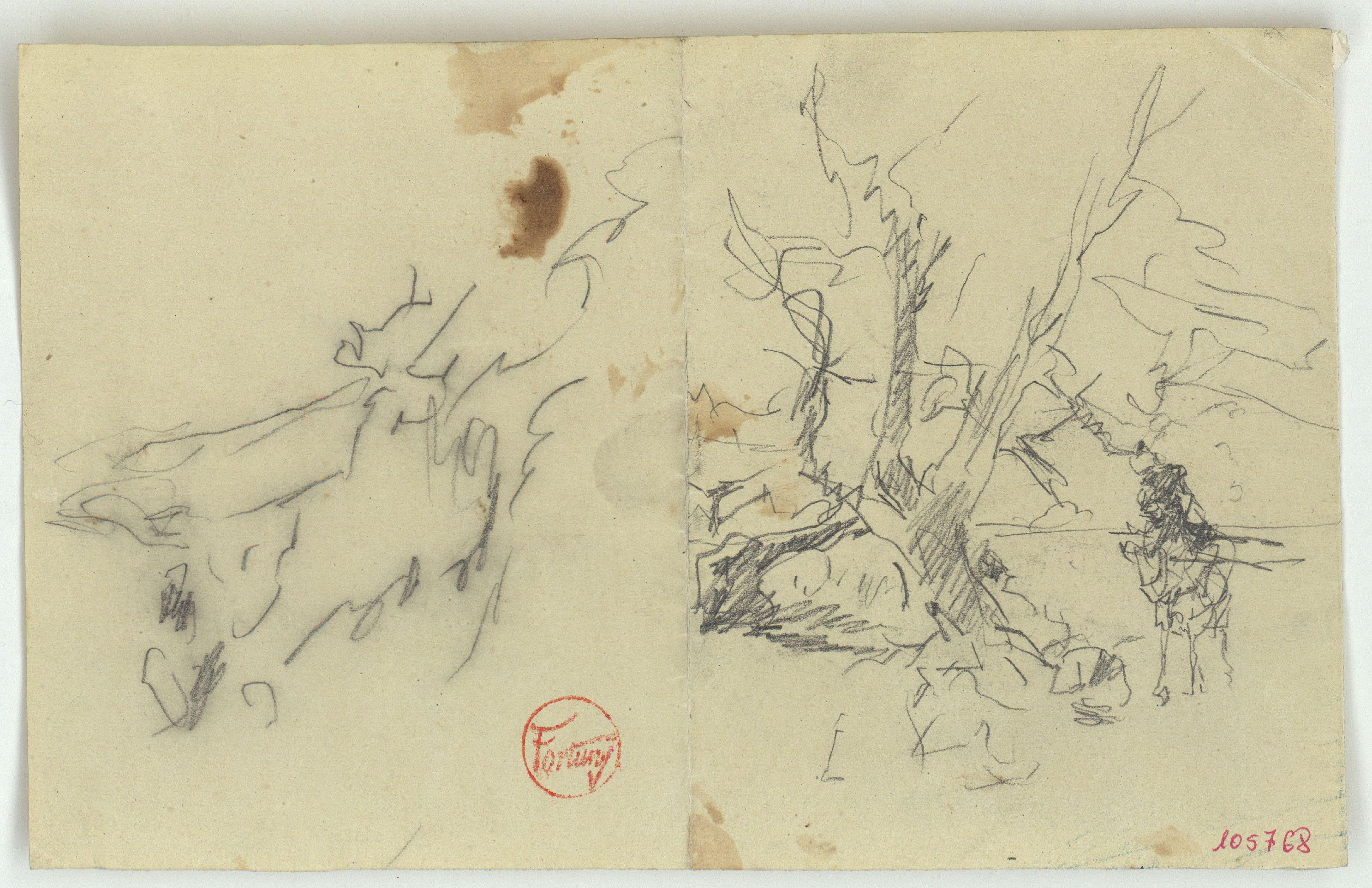 image for: Marià Fortuny - Croquis inconcret i esbós d'un genet marroquí vora un arbre - Cap a 1860-1862