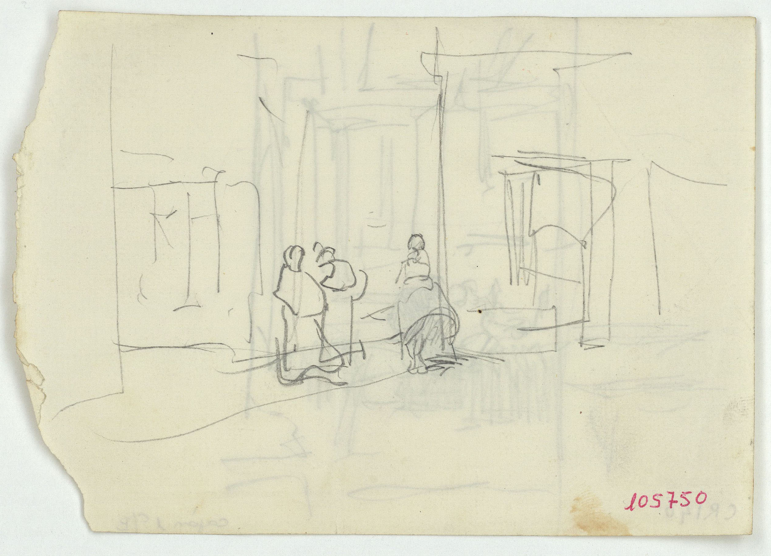 image for: Marià Fortuny - Croquis d'un carrer amb figures (anvers) / Croquis d'interior amb figures (revers) - Cap a 1871